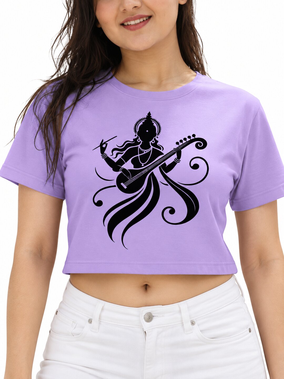 Veena Printed Round Neck Crop Pre-customized Tshirt for Women