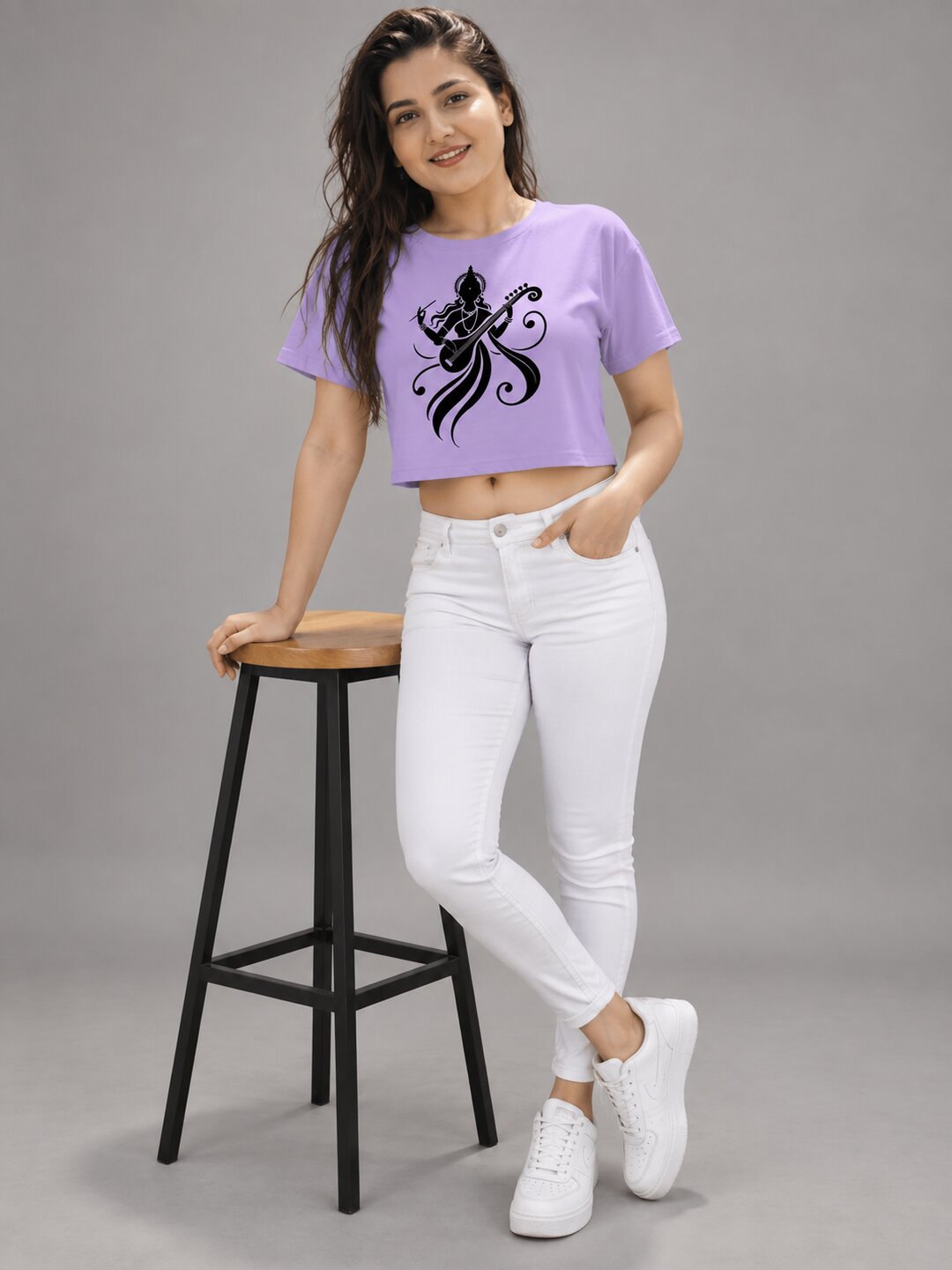 Veena Printed Round Neck Crop Pre-customized Tshirt for Women