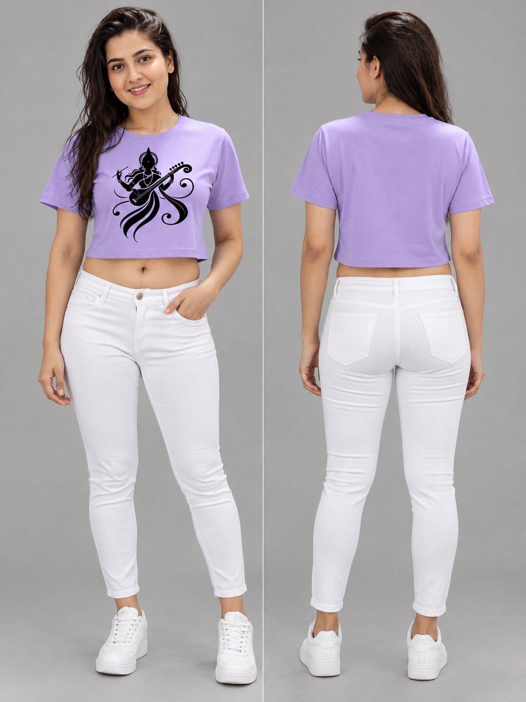 Veena Printed Round Neck Crop Pre-customized Tshirt for Women