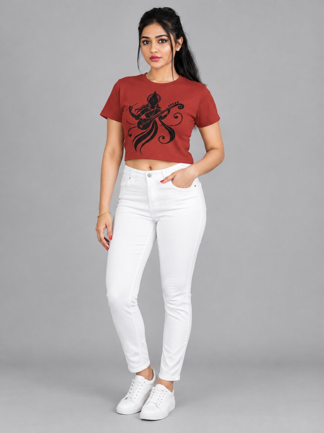 Veena Printed Round Neck Crop Pre-customized Tshirt for Women