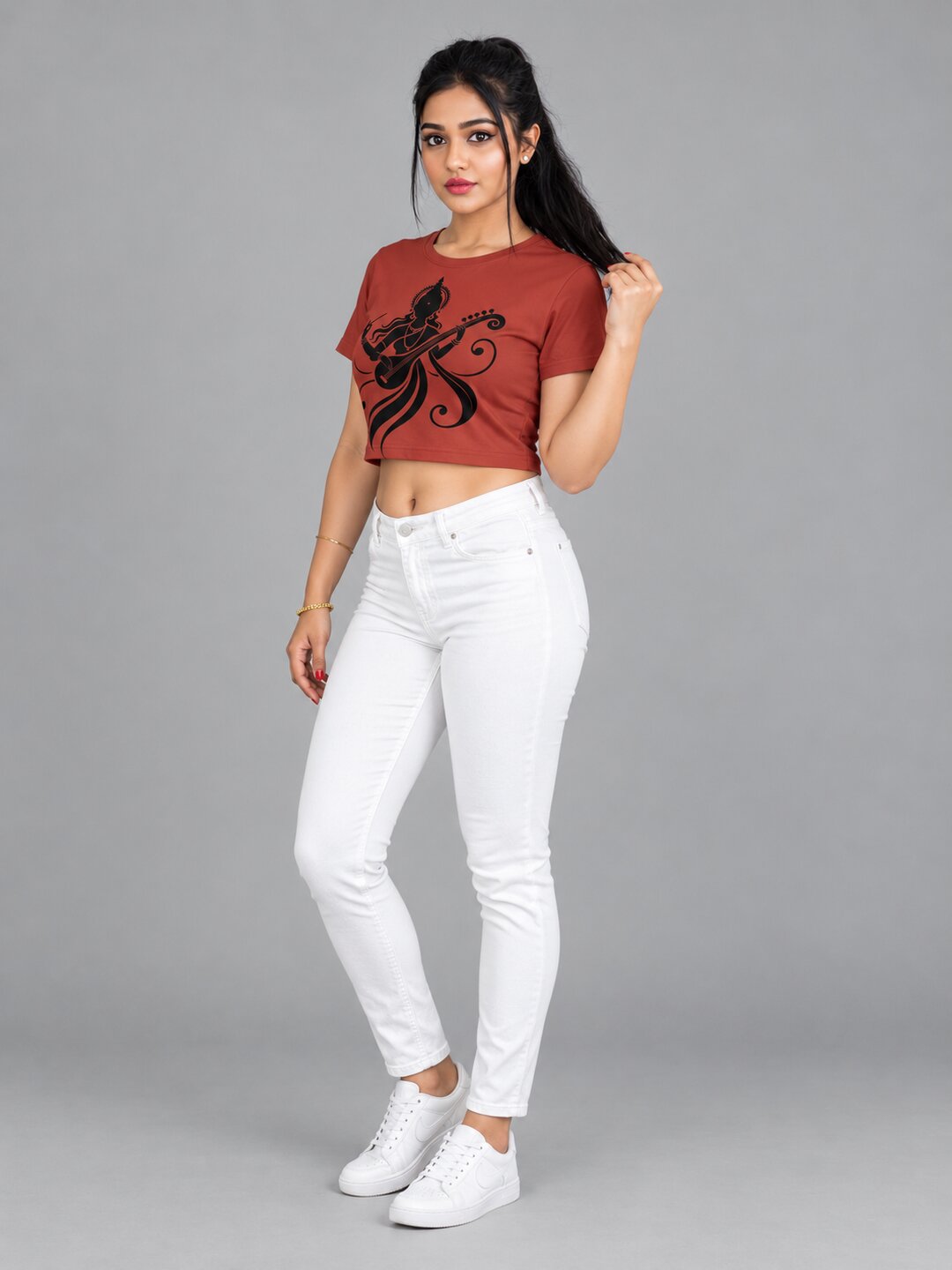 Veena Printed Round Neck Crop Pre-customized Tshirt for Women
