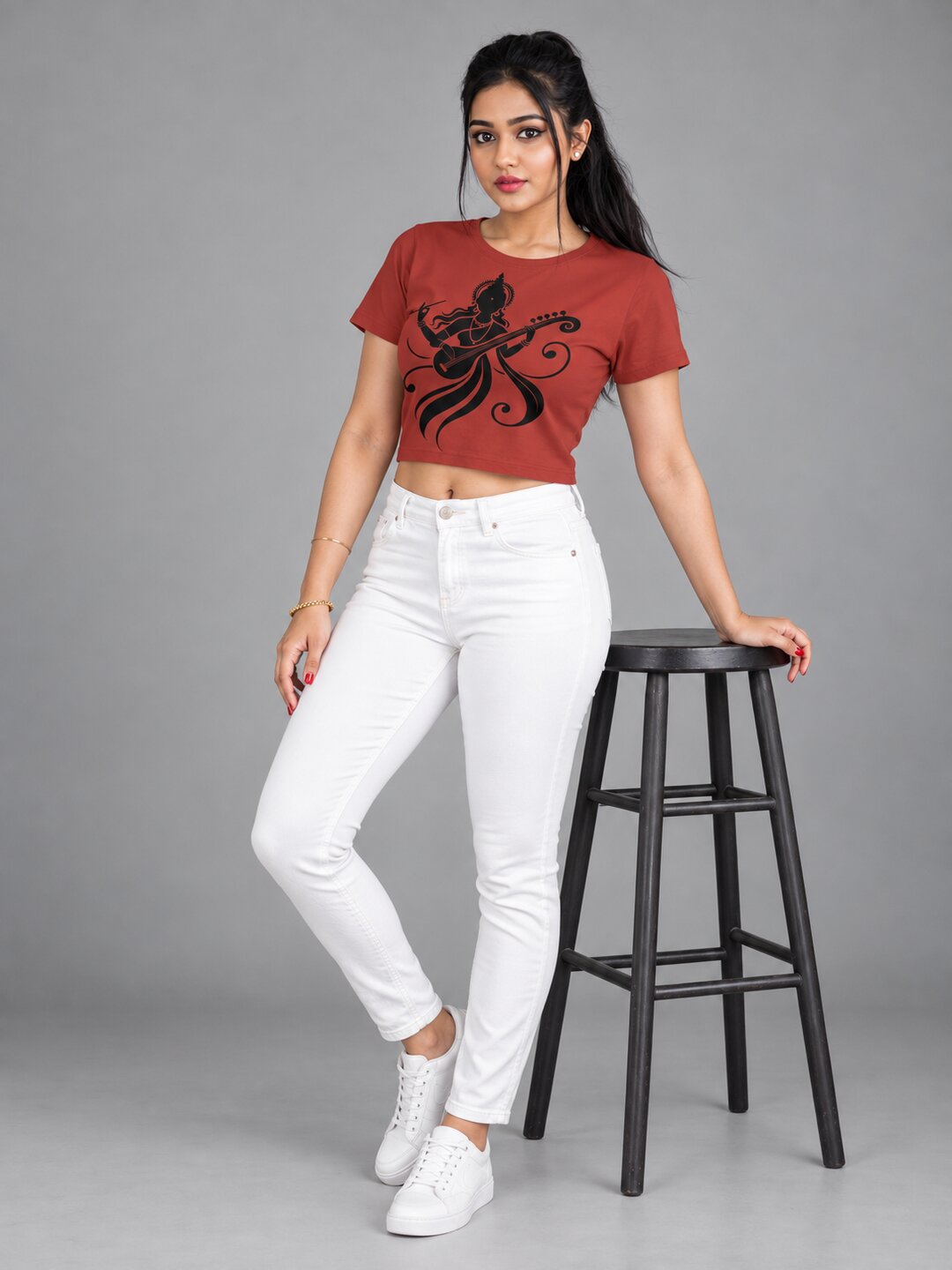 Veena Printed Round Neck Crop Pre-customized Tshirt for Women