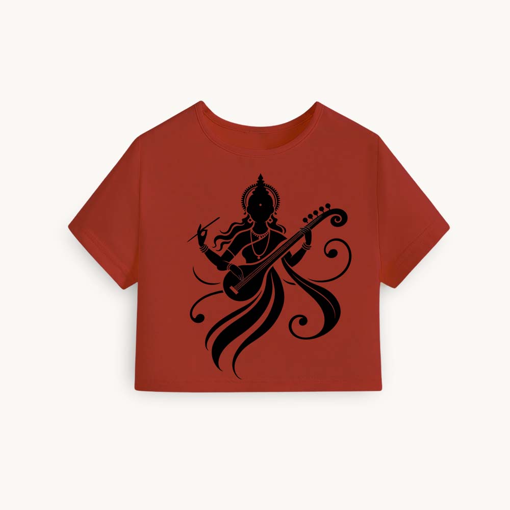 Veena Printed Round Neck Crop Pre-customized Tshirt for Women