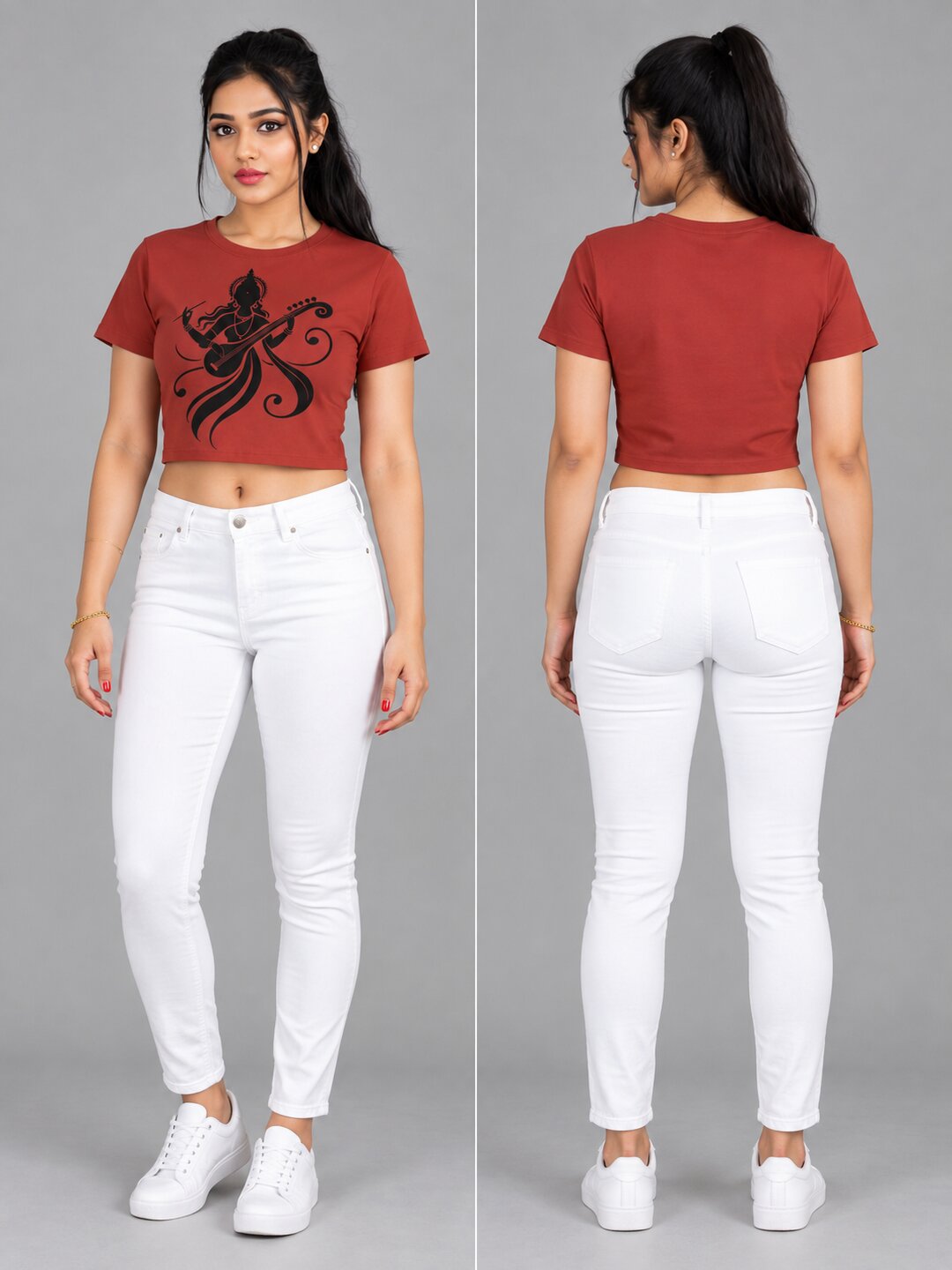 Veena Printed Round Neck Crop Pre-customized Tshirt for Women