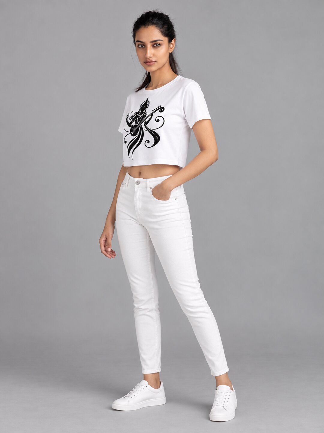 Veena Printed Round Neck Crop Pre-customized Tshirt for Women