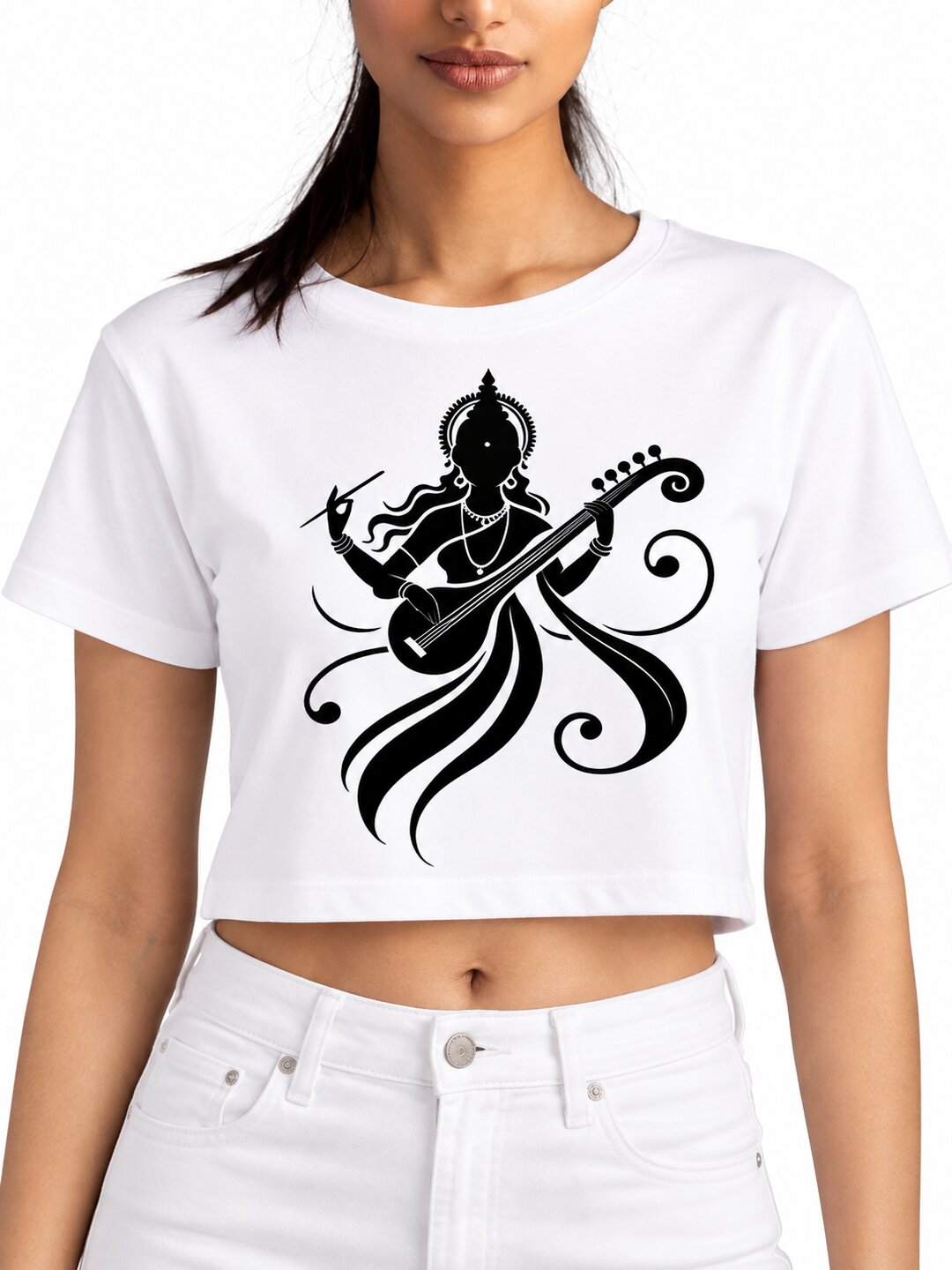 Veena Printed Round Neck Crop Pre-customized Tshirt for Women