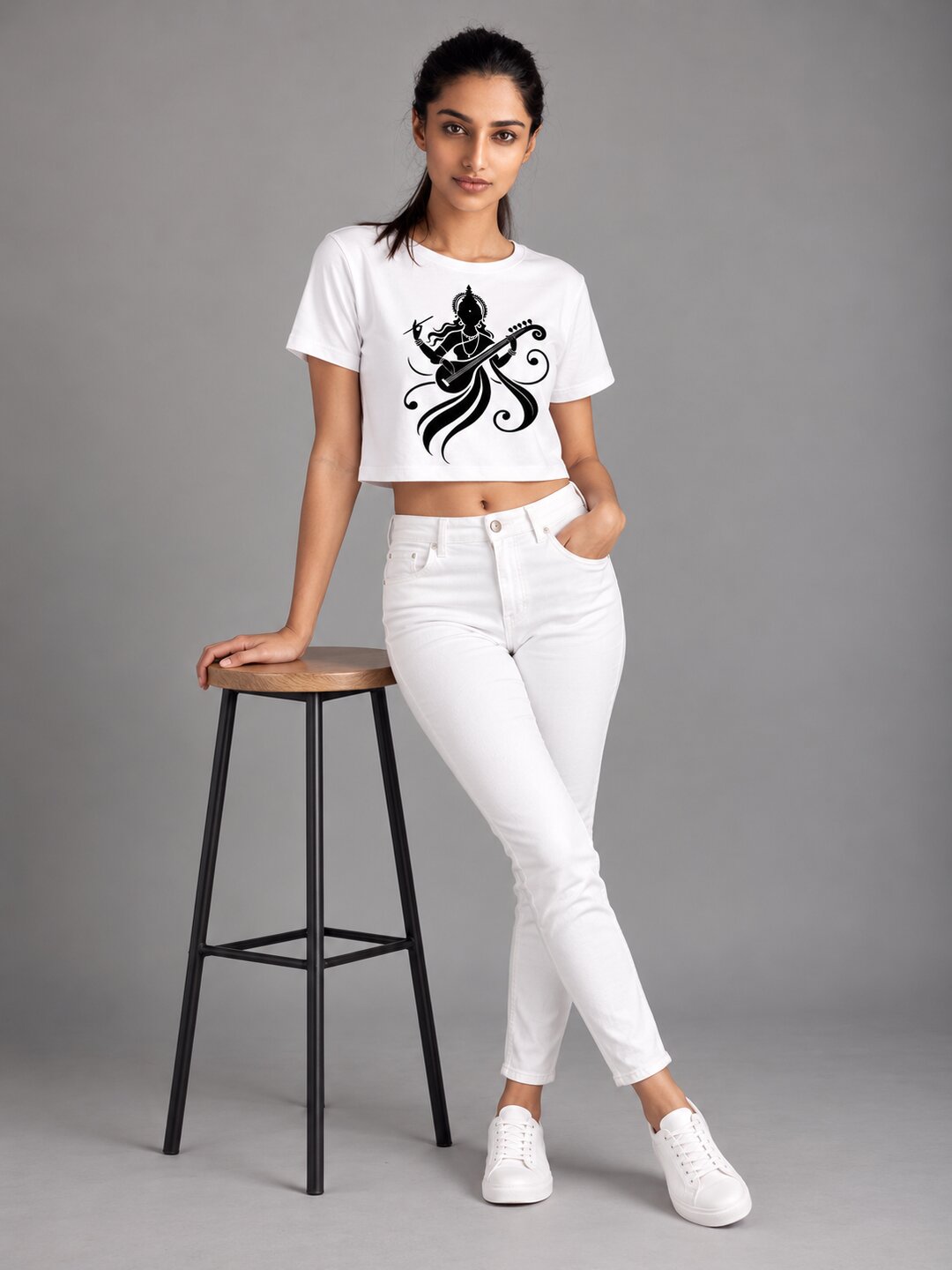 Veena Printed Round Neck Crop Pre-customized Tshirt for Women