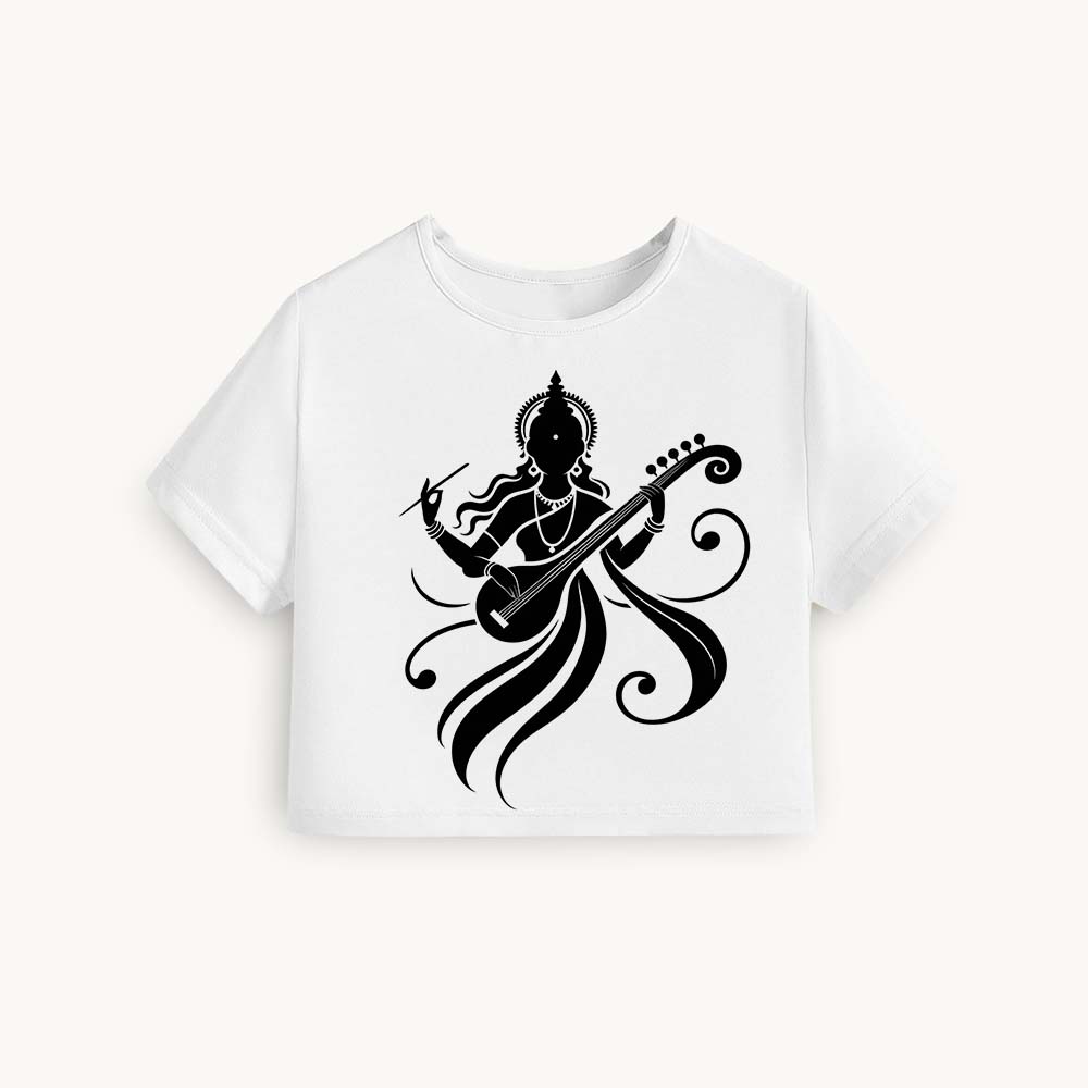 Veena Printed Round Neck Crop Pre-customized Tshirt for Women