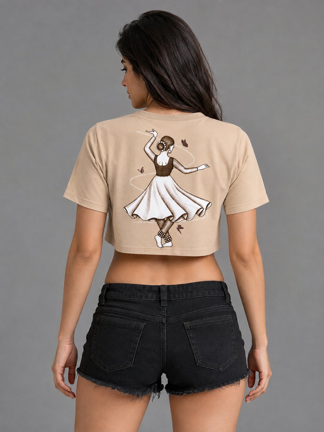 Indian Dancer Printed Round Neck Crop Pre-customized Tshirt for Women