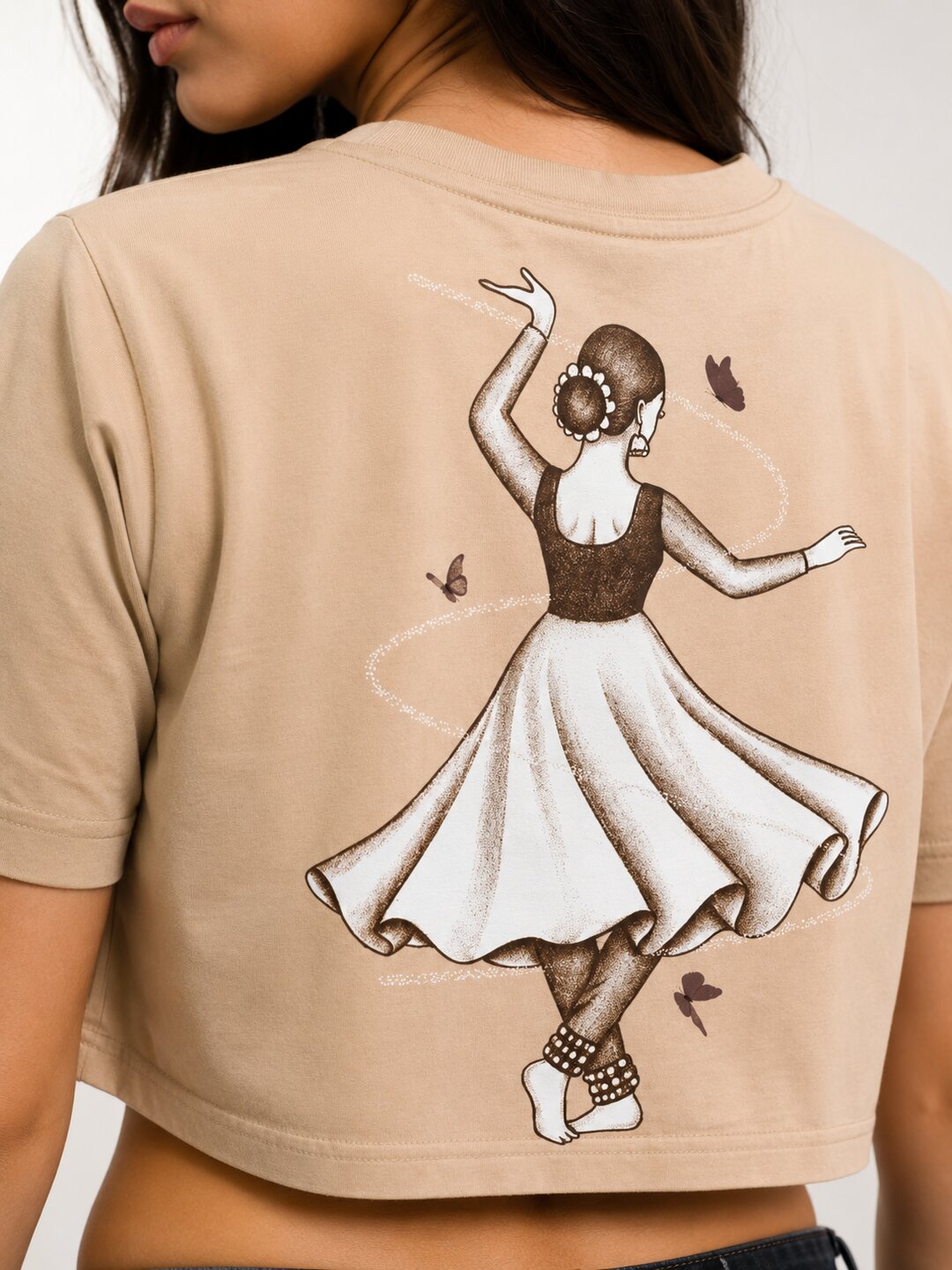 Indian Dancer Printed Round Neck Crop Pre-customized Tshirt for Women