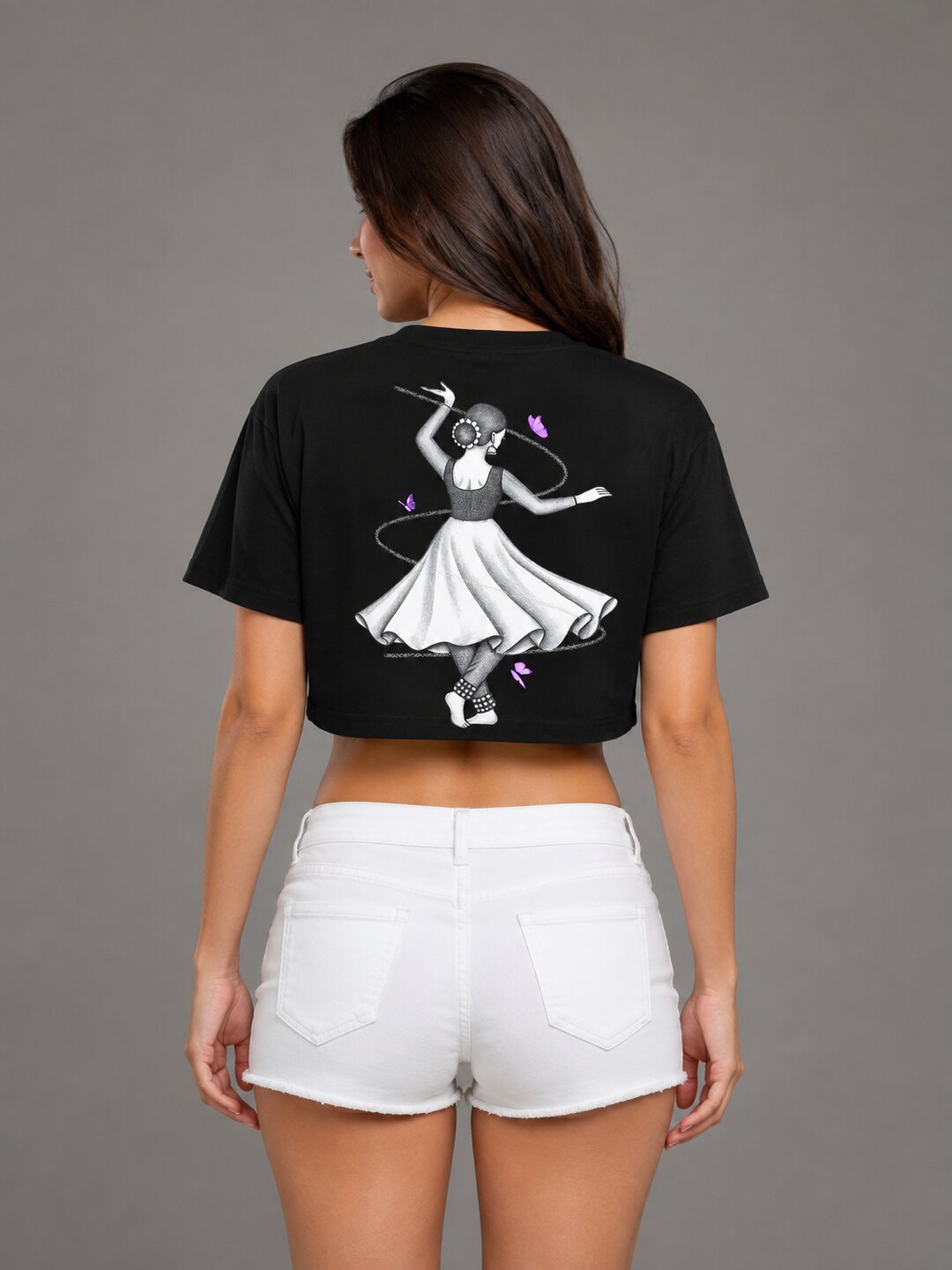 Indian Dancer Printed Round Neck Crop Pre-customized Tshirt for Women