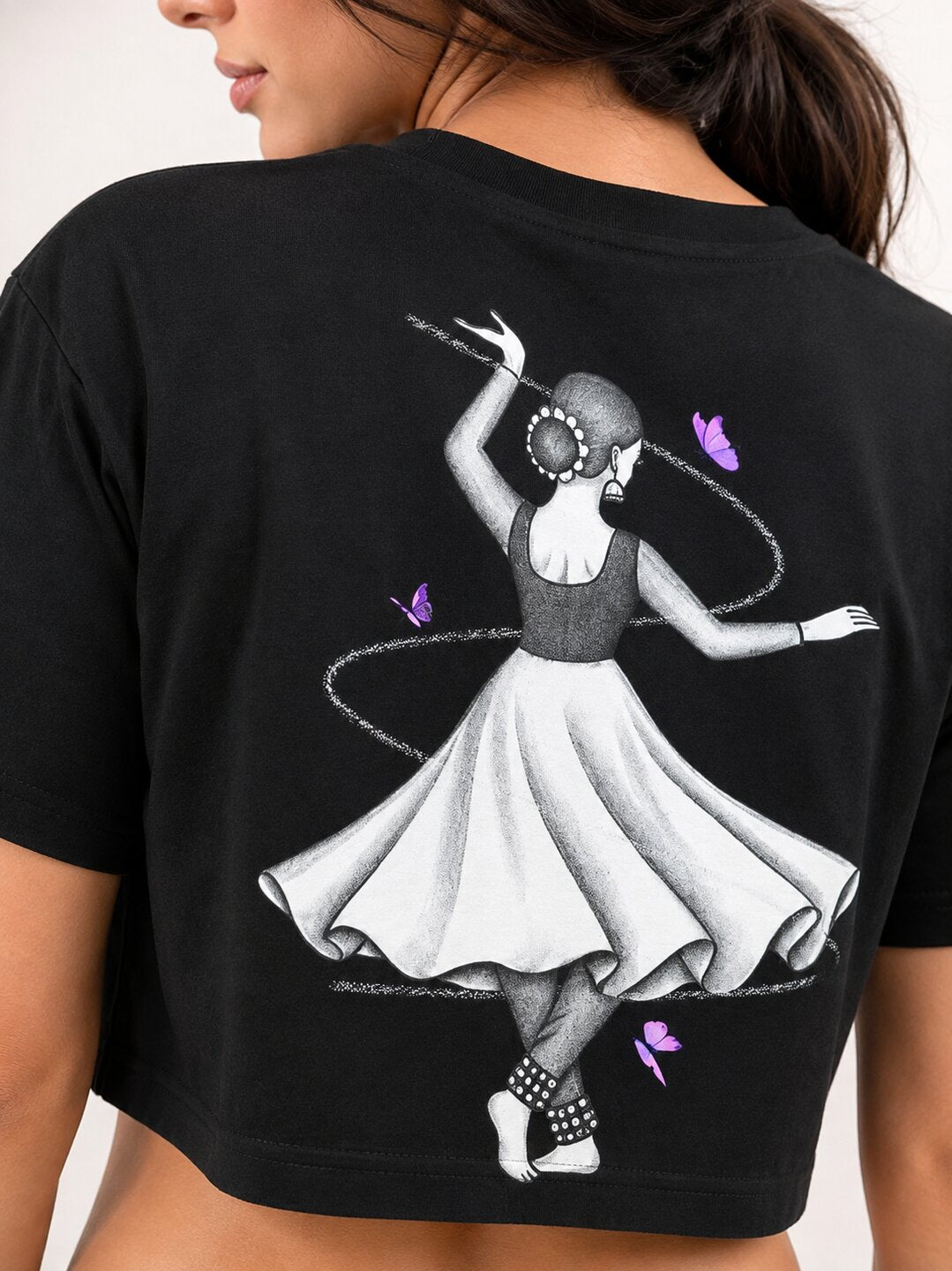 Indian Dancer Printed Round Neck Crop Pre-customized Tshirt for Women