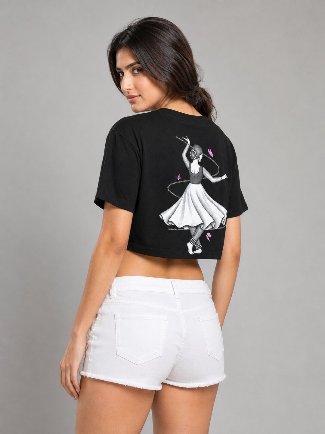 Indian Dancer Printed Round Neck Crop Pre-customized Tshirt for Women