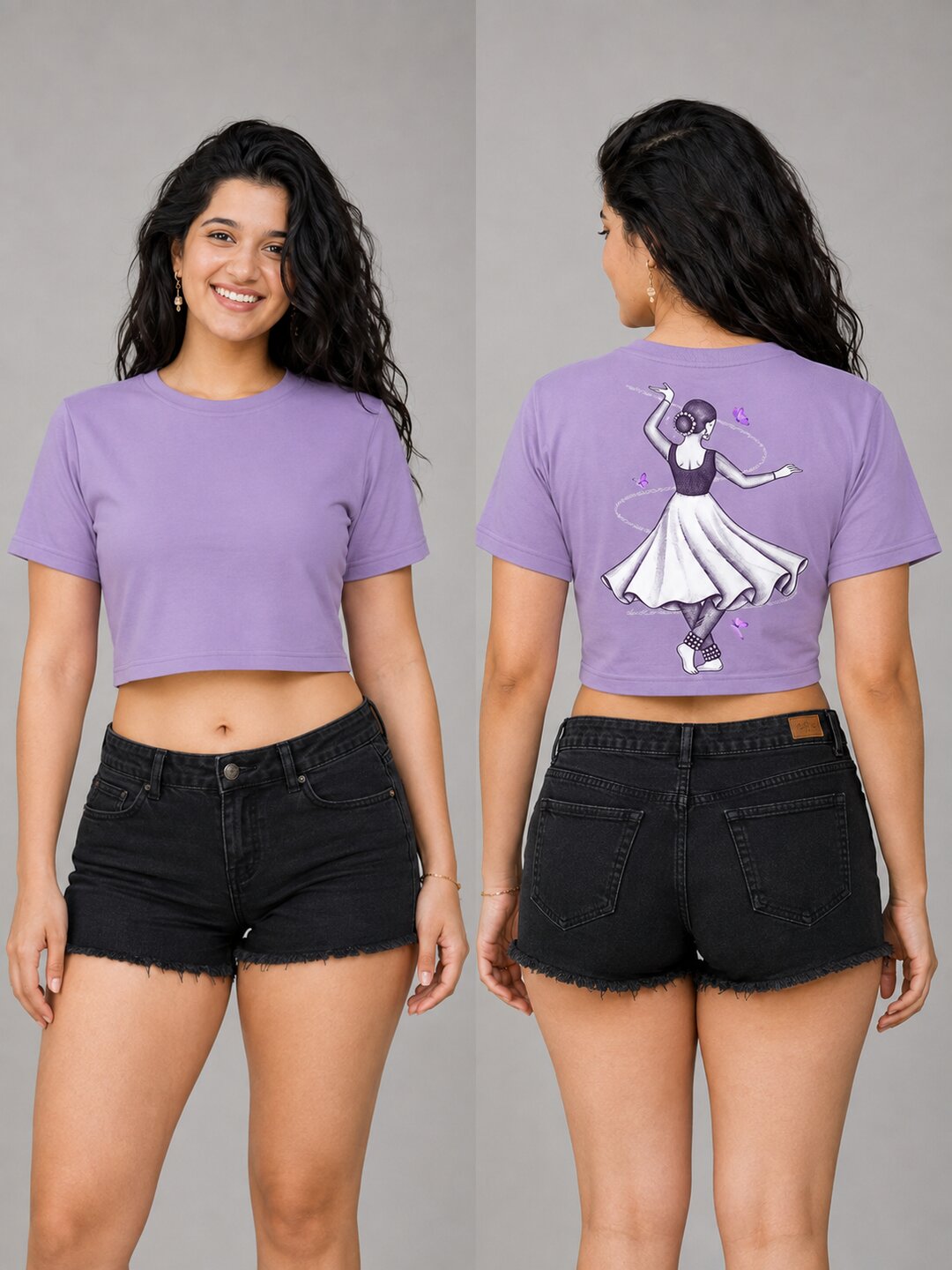 Indian Dancer Printed Round Neck Crop Pre-customized Tshirt for Women