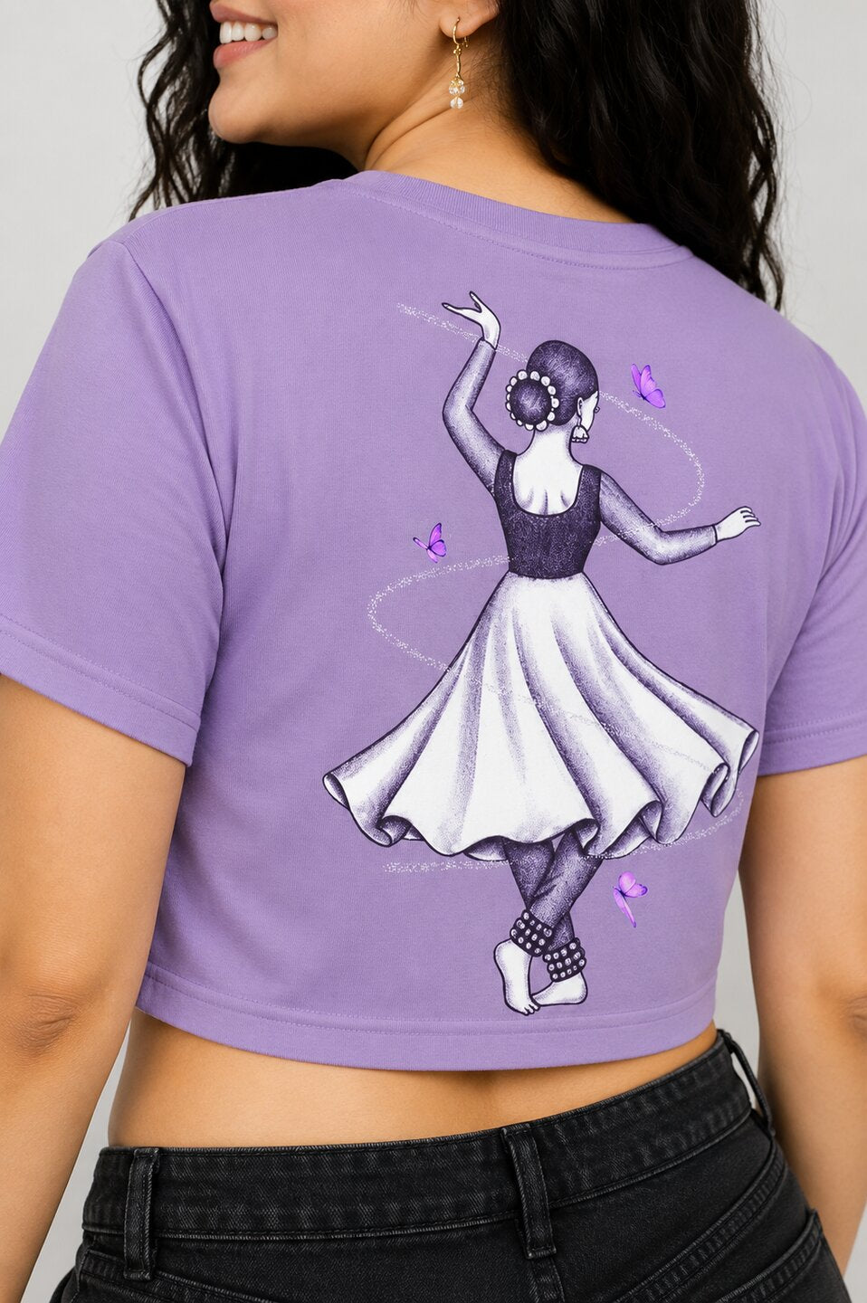 Indian Dancer Printed Round Neck Crop Pre-customized Tshirt for Women