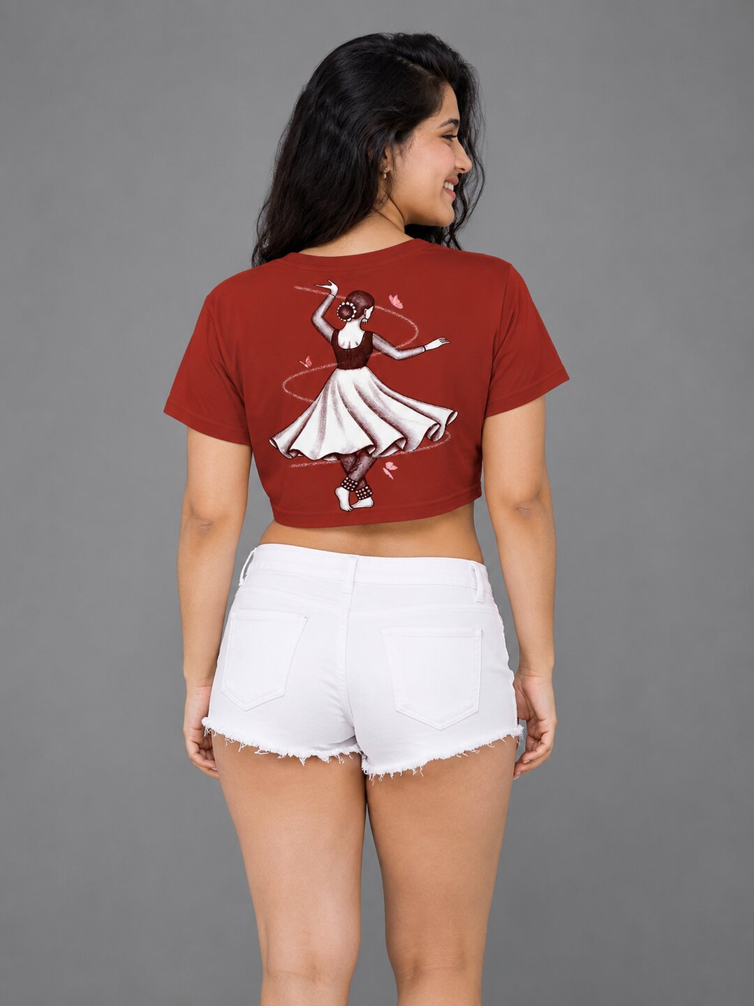 Indian Dancer Printed Round Neck Crop Pre-customized Tshirt for Women