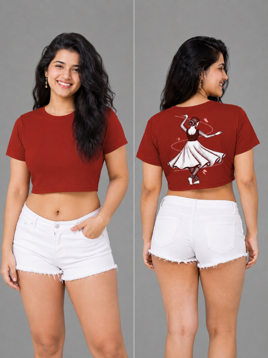 Indian Dancer Printed Round Neck Crop Pre-customized Tshirt for Women