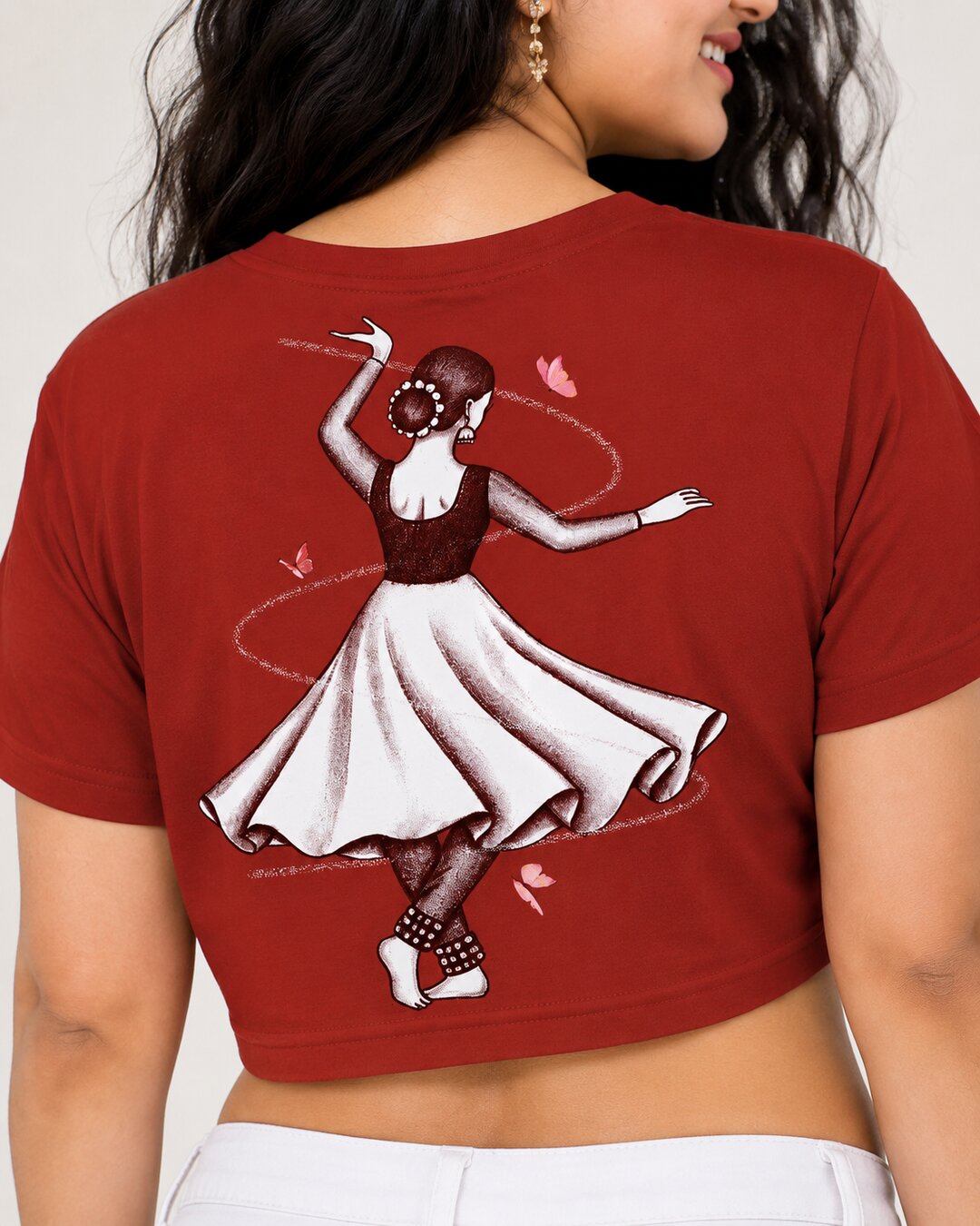 Indian Dancer Printed Round Neck Crop Pre-customized Tshirt for Women