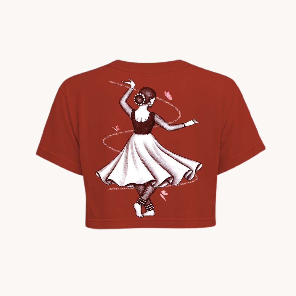 Indian Dancer Printed Round Neck Crop Pre-customized Tshirt for Women