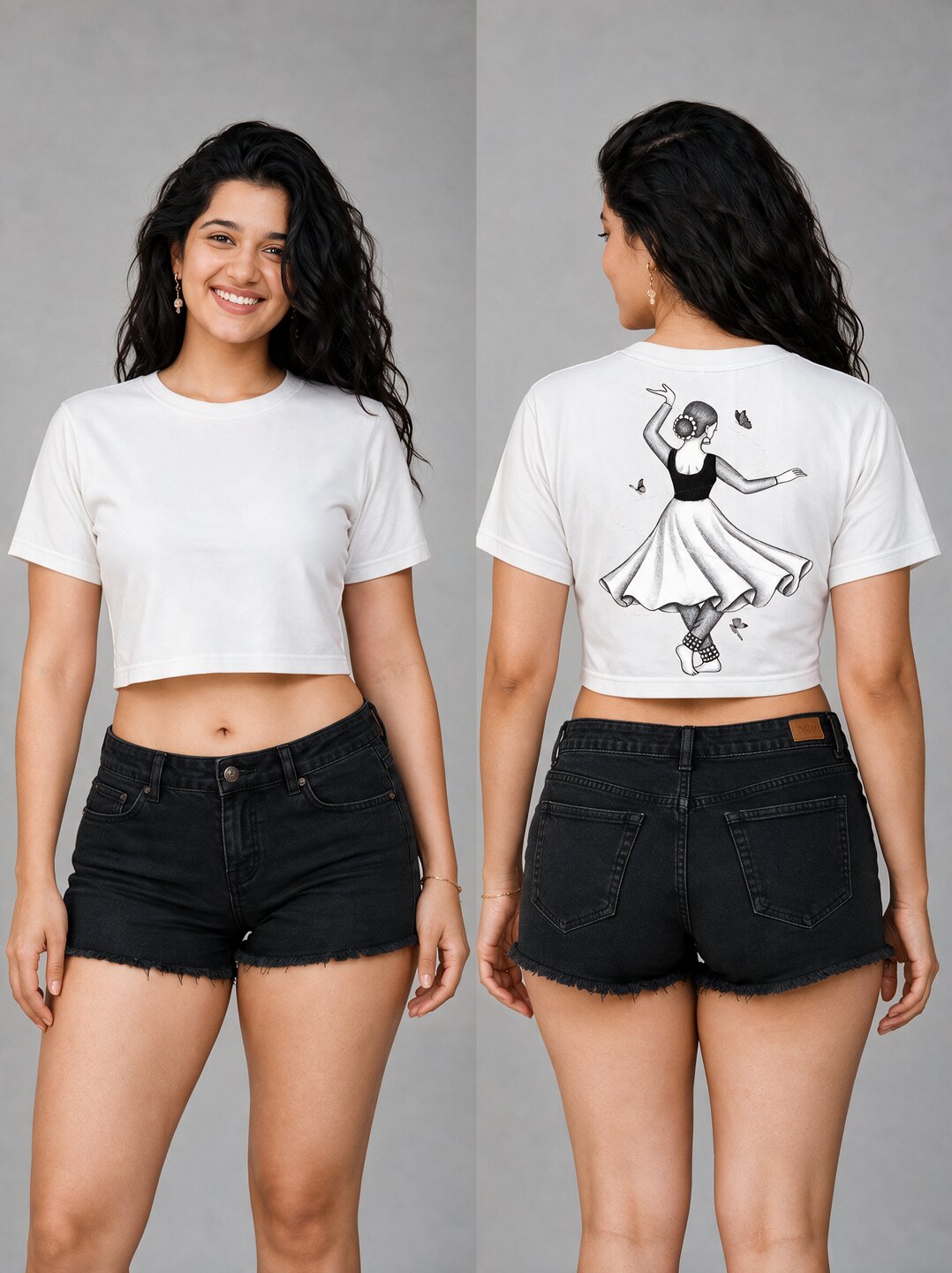 Indian Dancer Printed Round Neck Crop Pre-customized Tshirt for Women