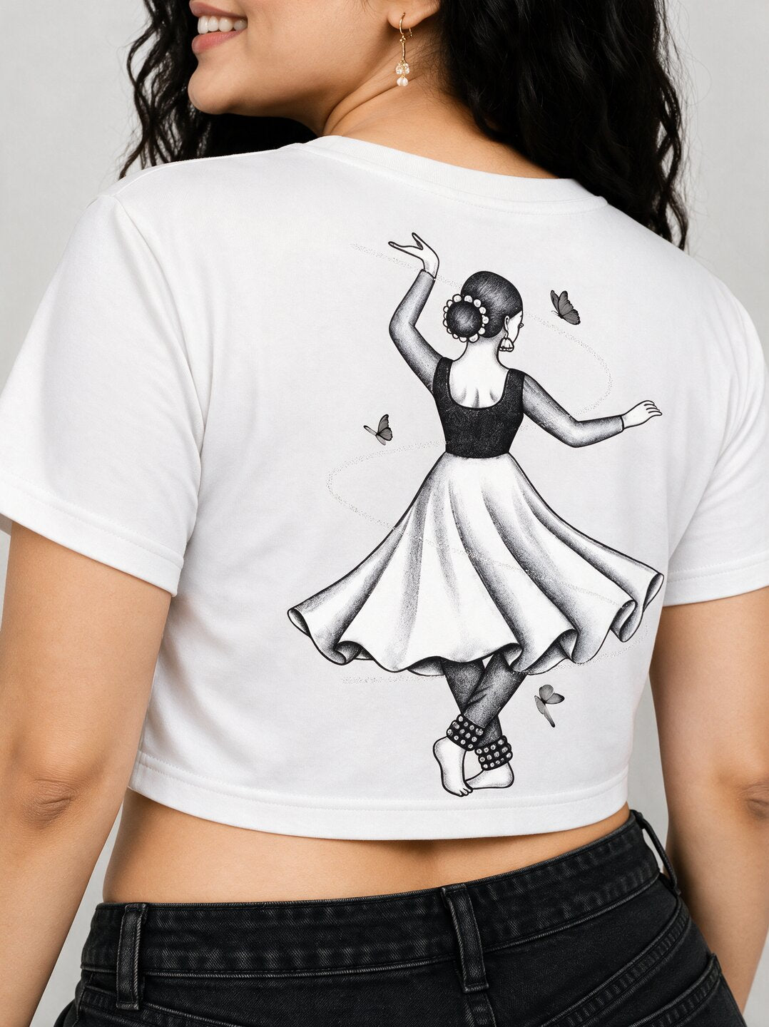 Indian Dancer Printed Round Neck Crop Pre-customized Tshirt for Women