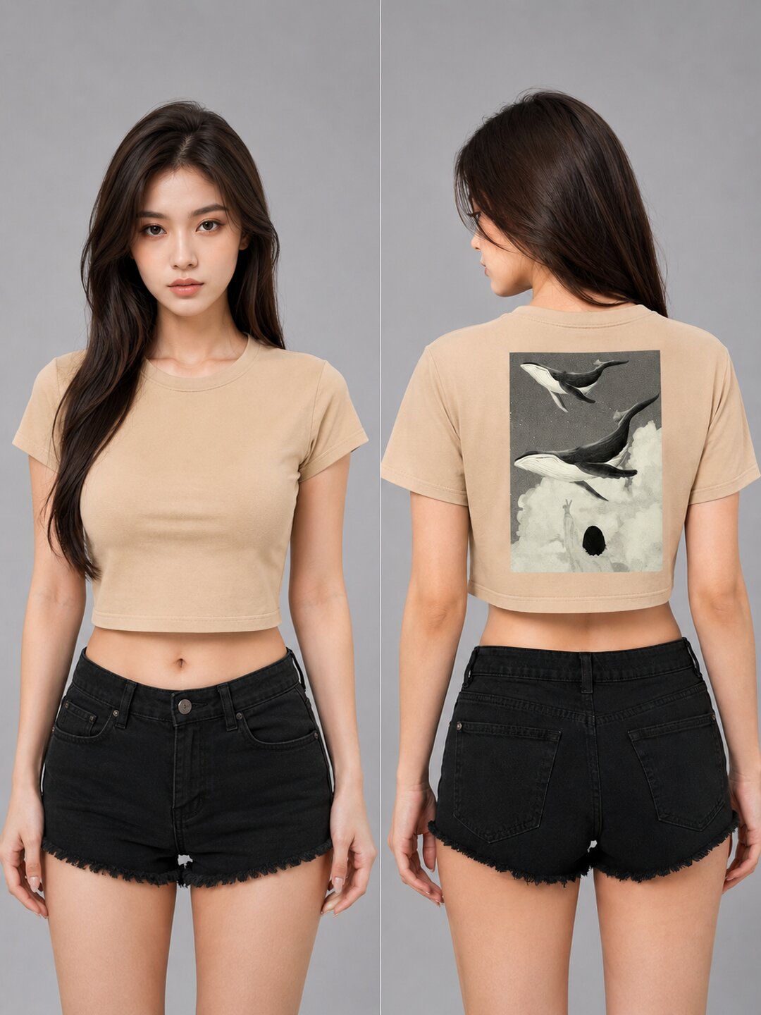 Seoul Static Printed Round Neck Crop Pre-customized Tshirt for Women