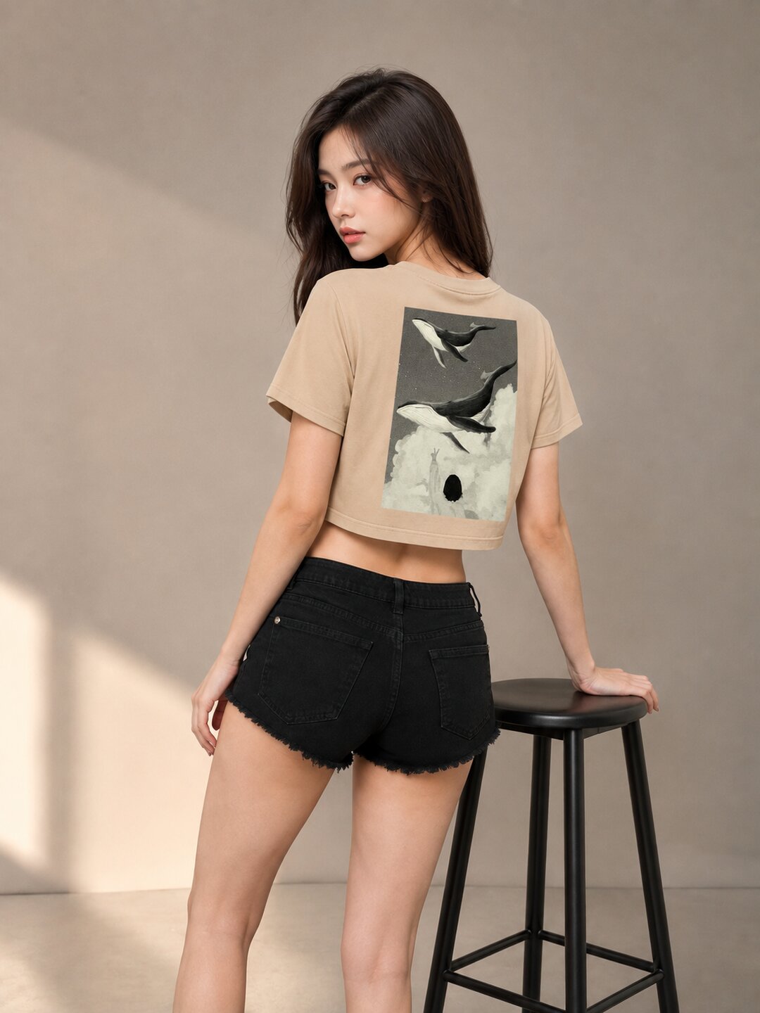 Seoul Static Printed Round Neck Crop Pre-customized Tshirt for Women