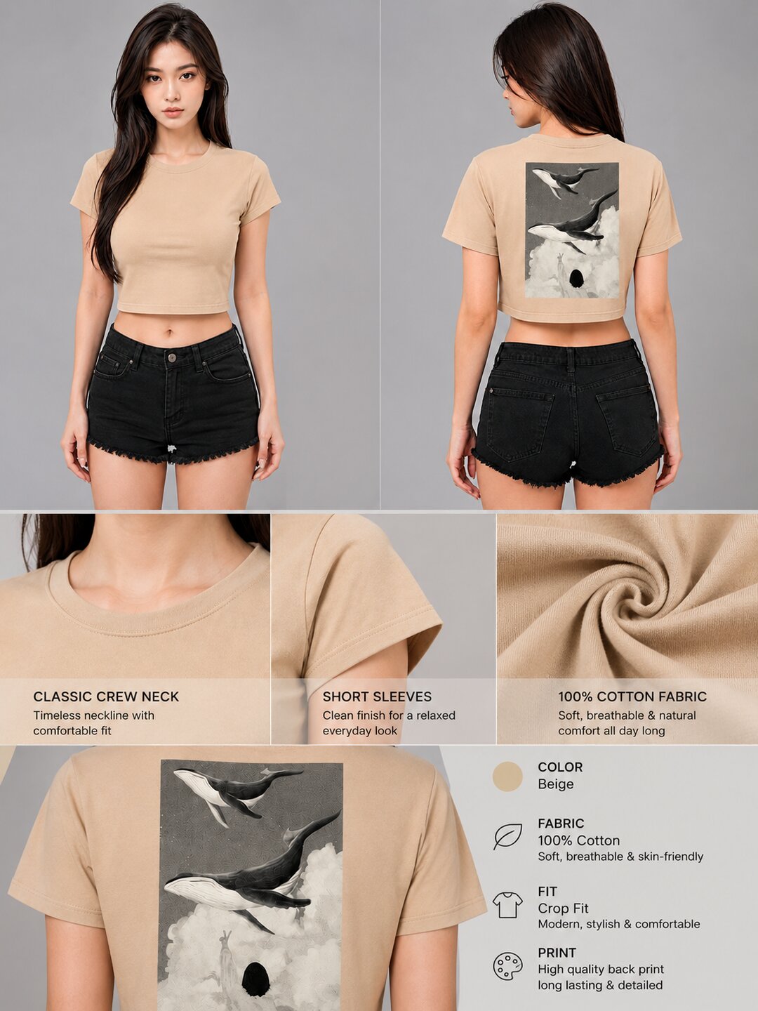 Seoul Static Printed Round Neck Crop Pre-customized Tshirt for Women