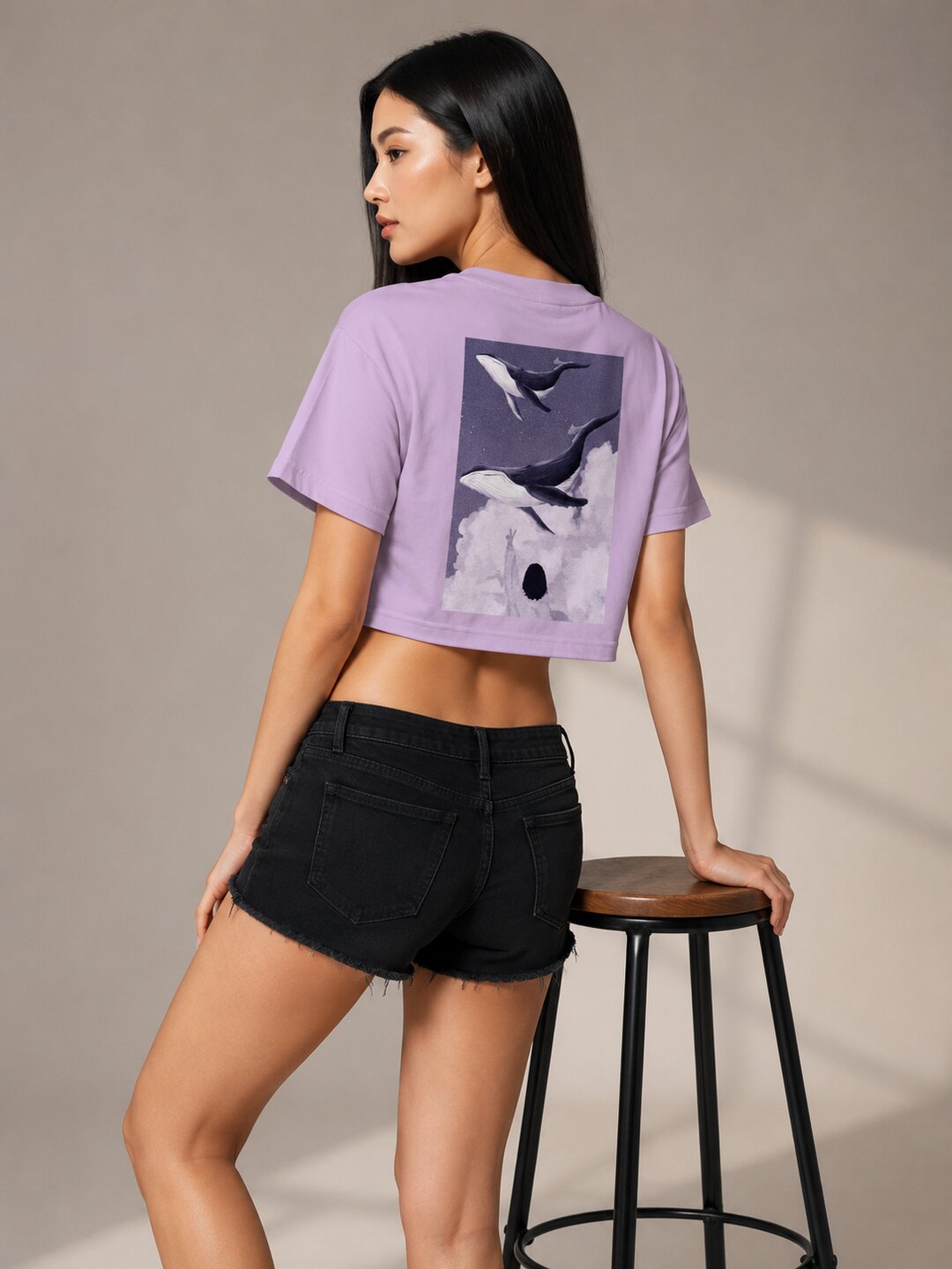 Seoul Static Printed Round Neck Crop Pre-customized Tshirt for Women