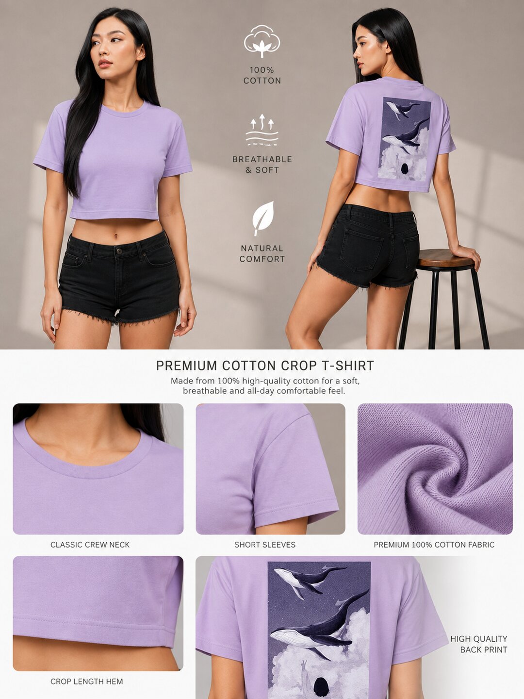 Seoul Static Printed Round Neck Crop Pre-customized Tshirt for Women