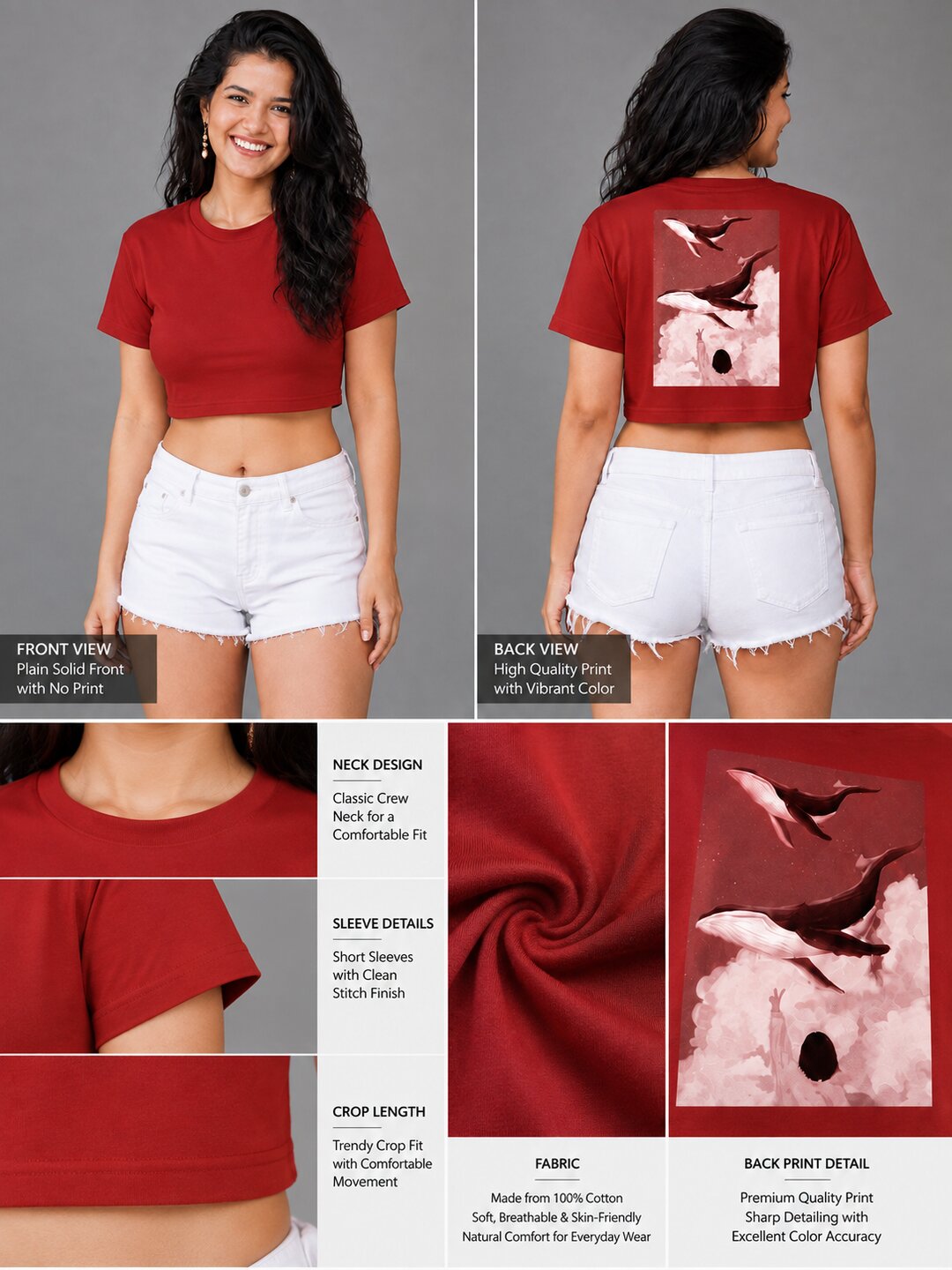 Seoul Static Printed Round Neck Crop Pre-customized Tshirt for Women