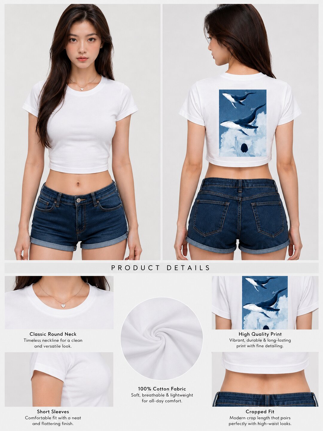 Seoul Static Printed Round Neck Crop Pre-customized Tshirt for Women