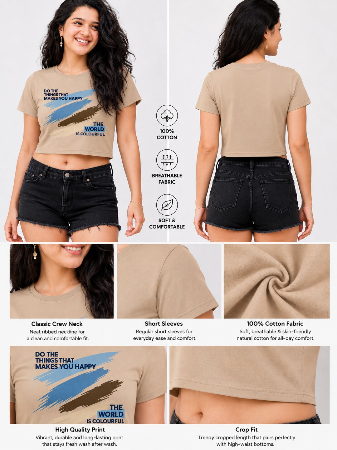 K-Pop Pulse Printed Round Neck Crop Pre-customized Tshirt for Women