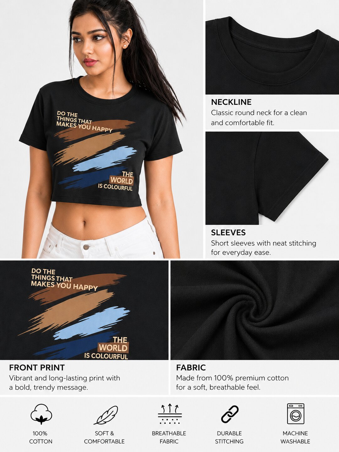 K-Pop Pulse Printed Round Neck Crop Pre-customized Tshirt for Women