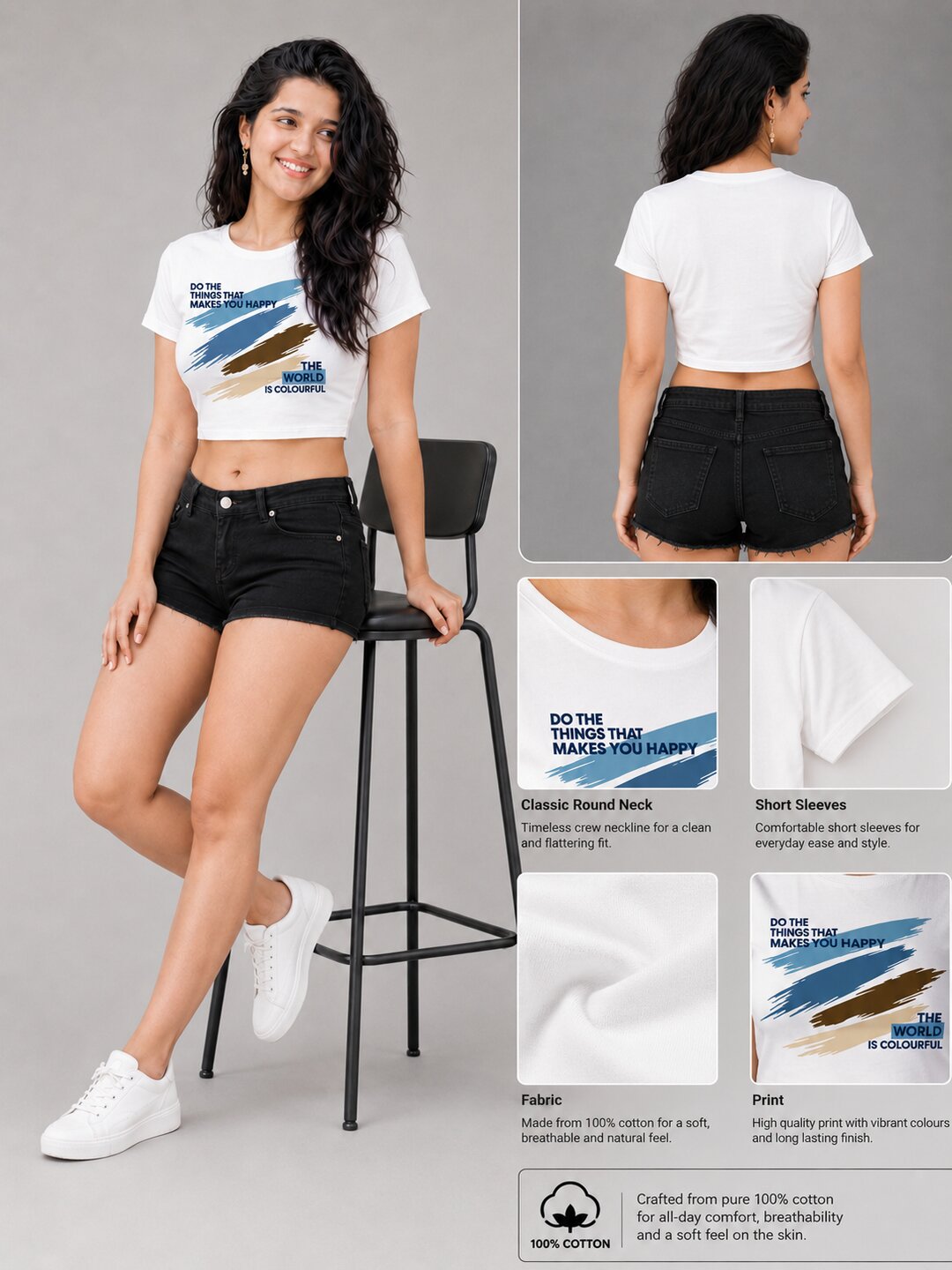 K-Pop Pulse Printed Round Neck Crop Pre-customized Tshirt for Women