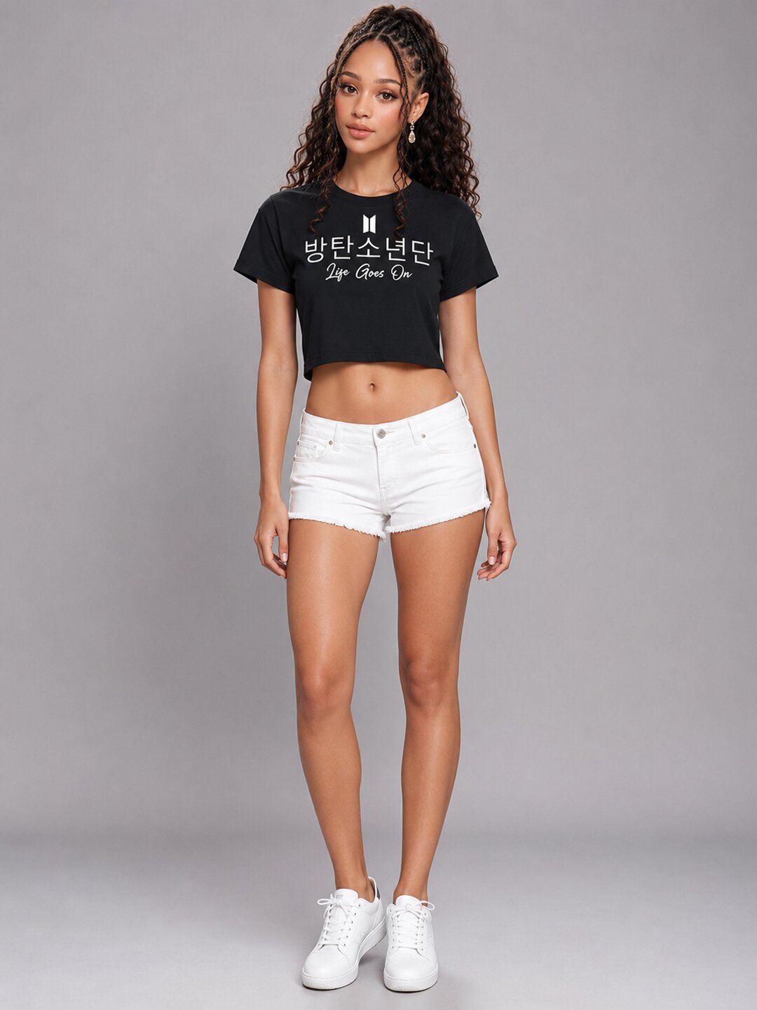 Life Goes On Printed Round Neck Crop Pre-customized Tshirt for Women