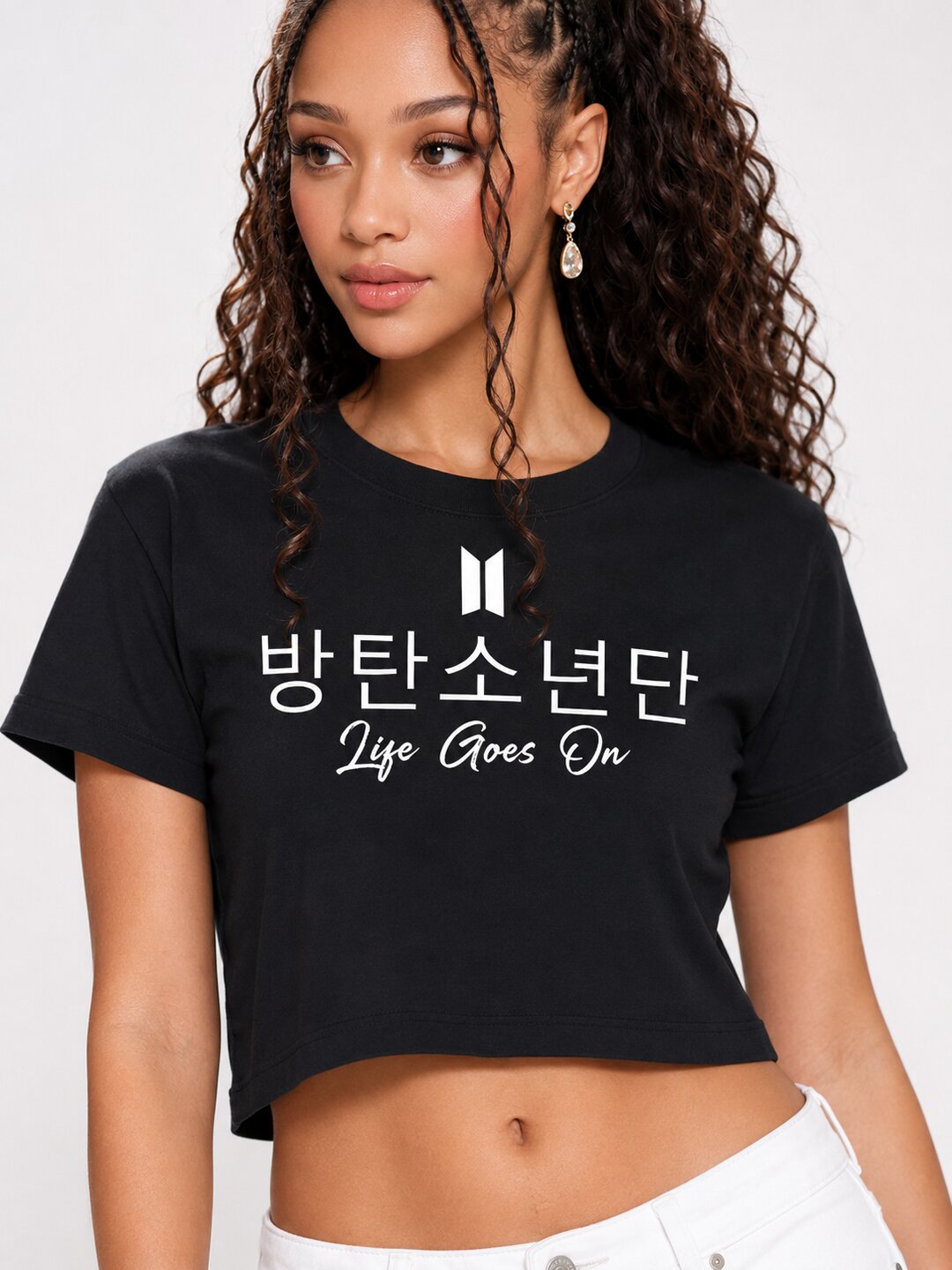 Life Goes On Printed Round Neck Crop Pre-customized Tshirt for Women
