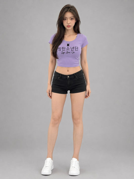 Life Goes On Printed Round Neck Crop Pre-customized Tshirt for Women
