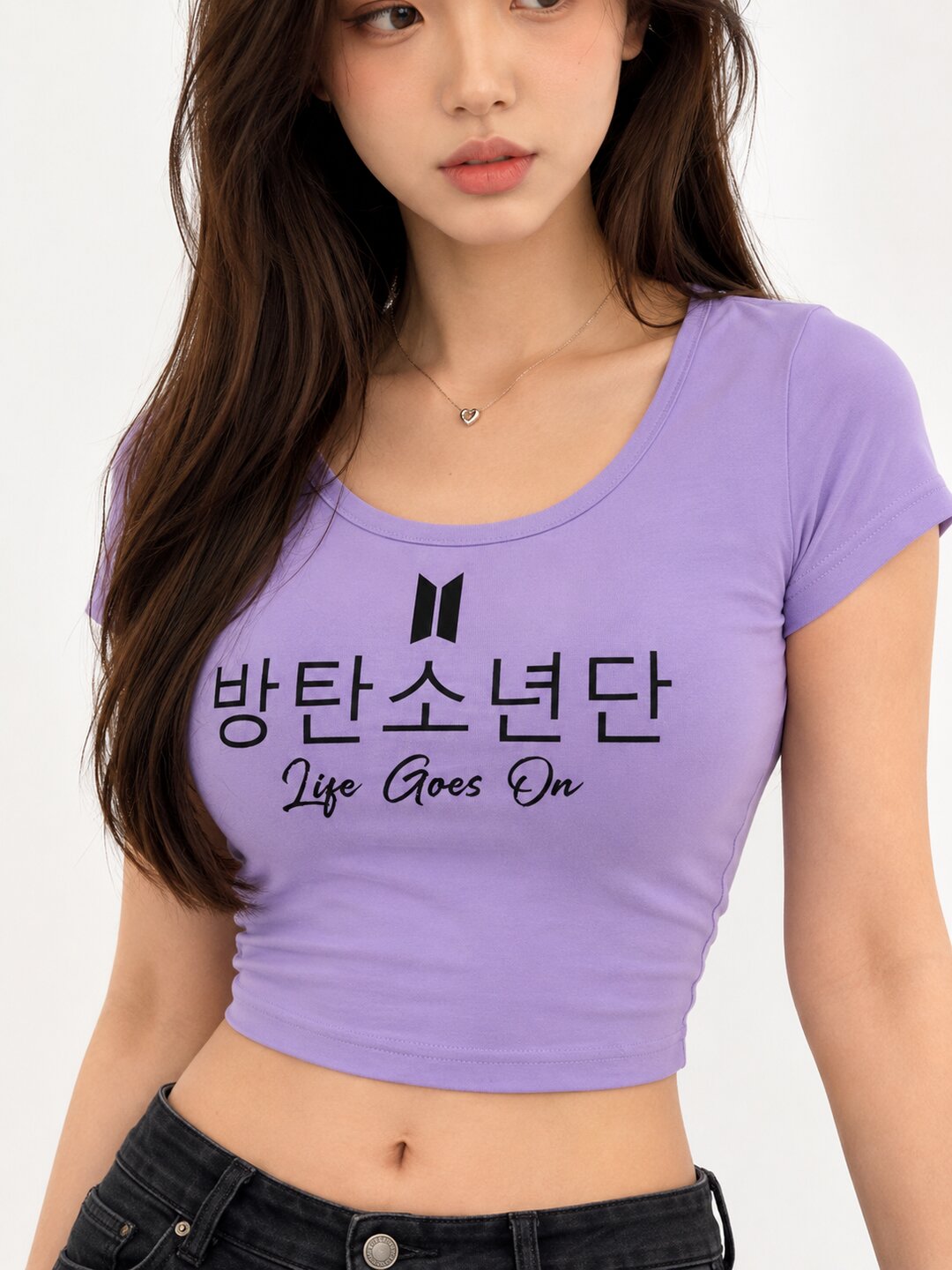 Life Goes On Printed Round Neck Crop Pre-customized Tshirt for Women