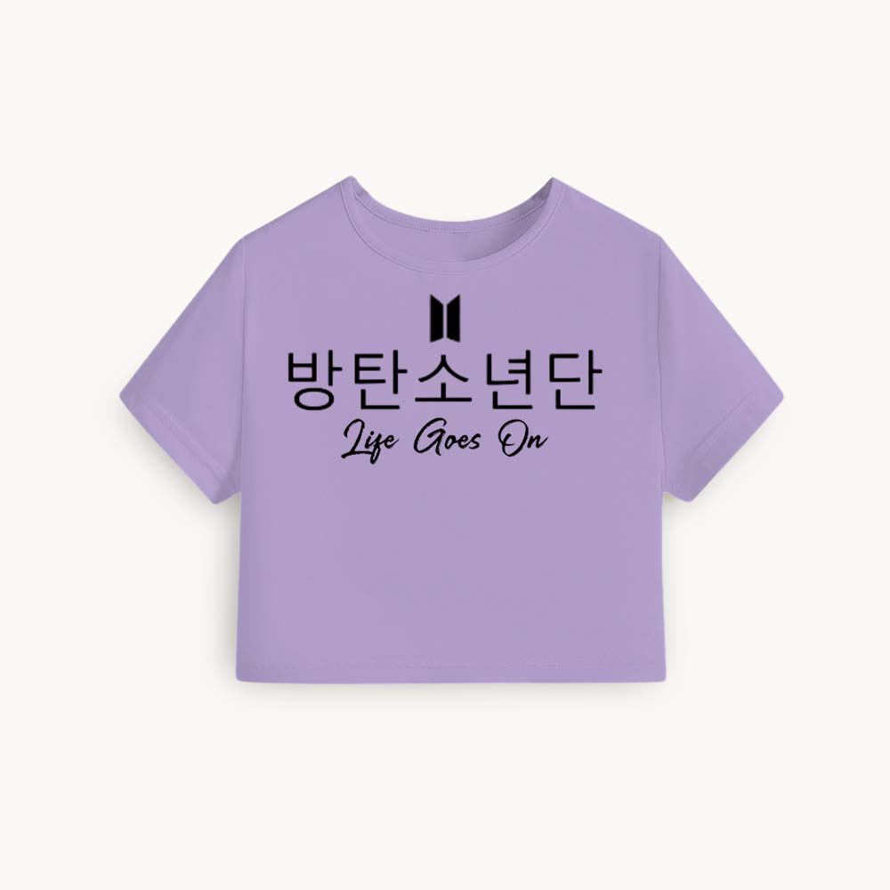 Life Goes On Printed Round Neck Crop Pre-customized Tshirt for Women