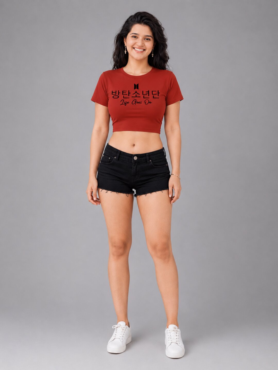 Life Goes On Printed Round Neck Crop Pre-customized Tshirt for Women