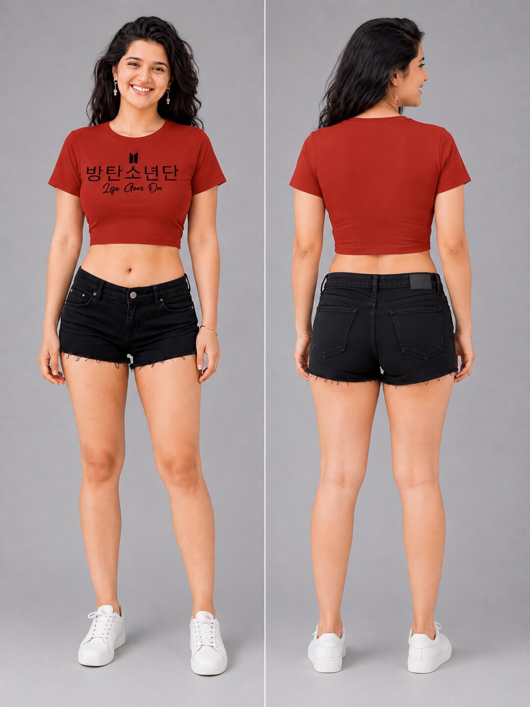 Life Goes On Printed Round Neck Crop Pre-customized Tshirt for Women