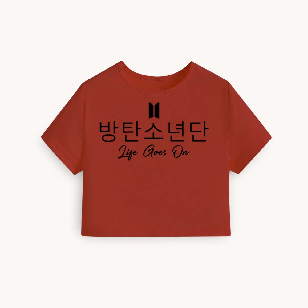 Life Goes On Printed Round Neck Crop Pre-customized Tshirt for Women