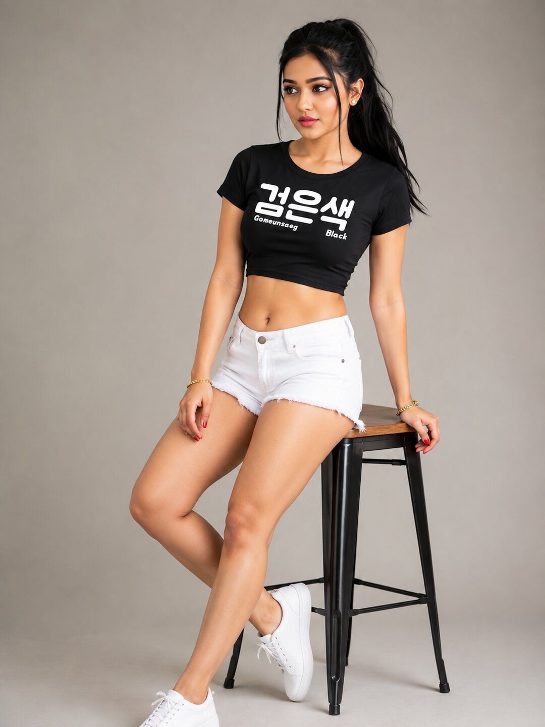 Gomeunsag Printed Round Neck Crop Pre-customized Tshirt for Women