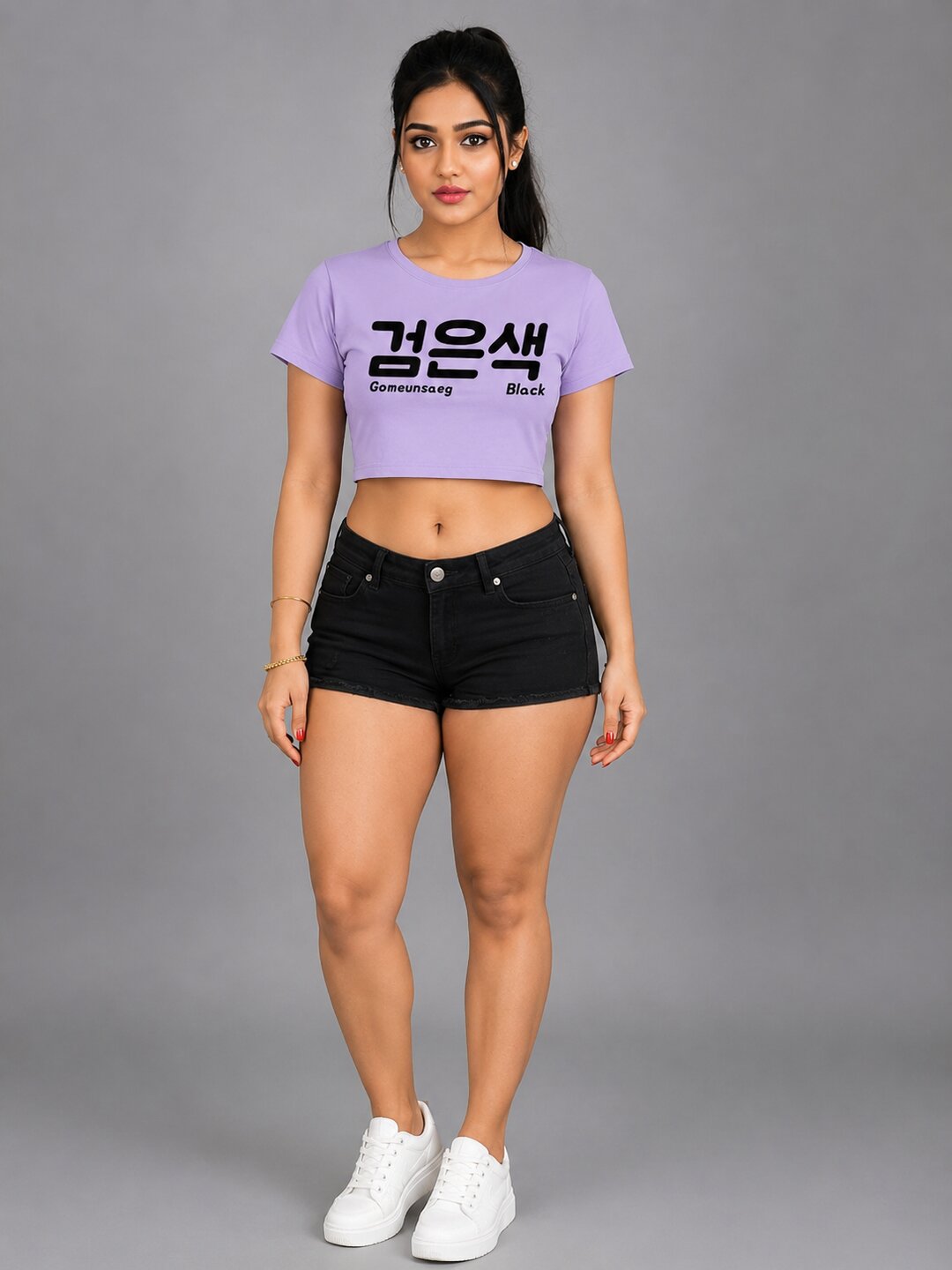 Gomeunsag Printed Round Neck Crop Pre-customized Tshirt for Women