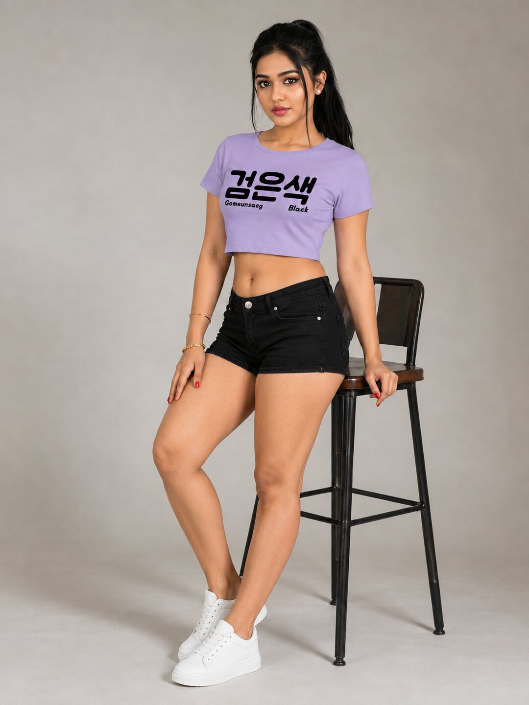Gomeunsag Printed Round Neck Crop Pre-customized Tshirt for Women
