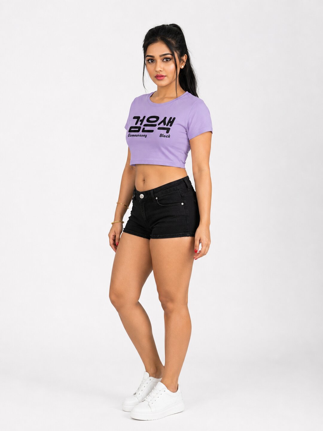 Gomeunsag Printed Round Neck Crop Pre-customized Tshirt for Women