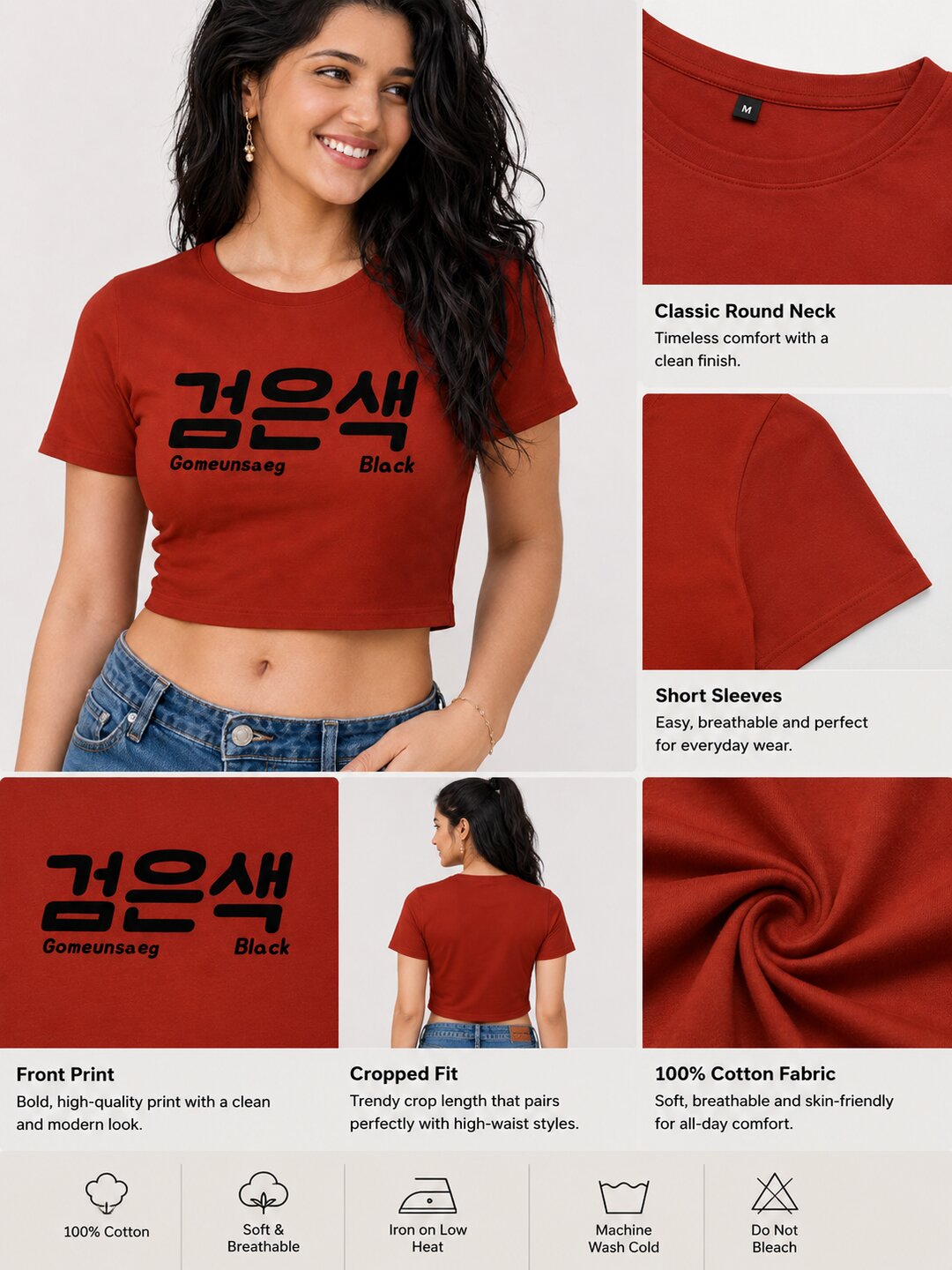 Gomeunsag Printed Round Neck Crop Pre-customized Tshirt for Women