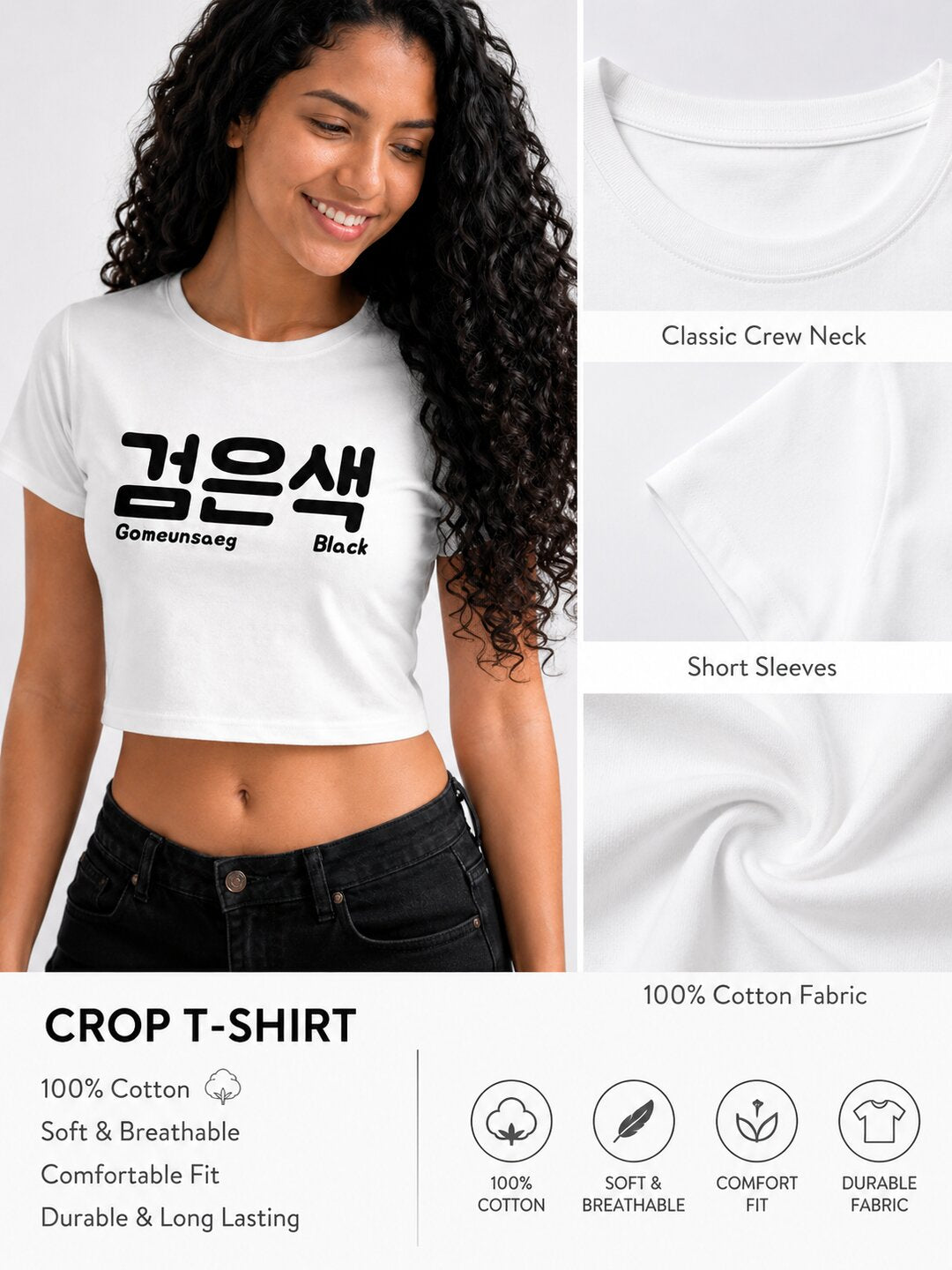 Gomeunsag Printed Round Neck Crop Pre-customized Tshirt for Women