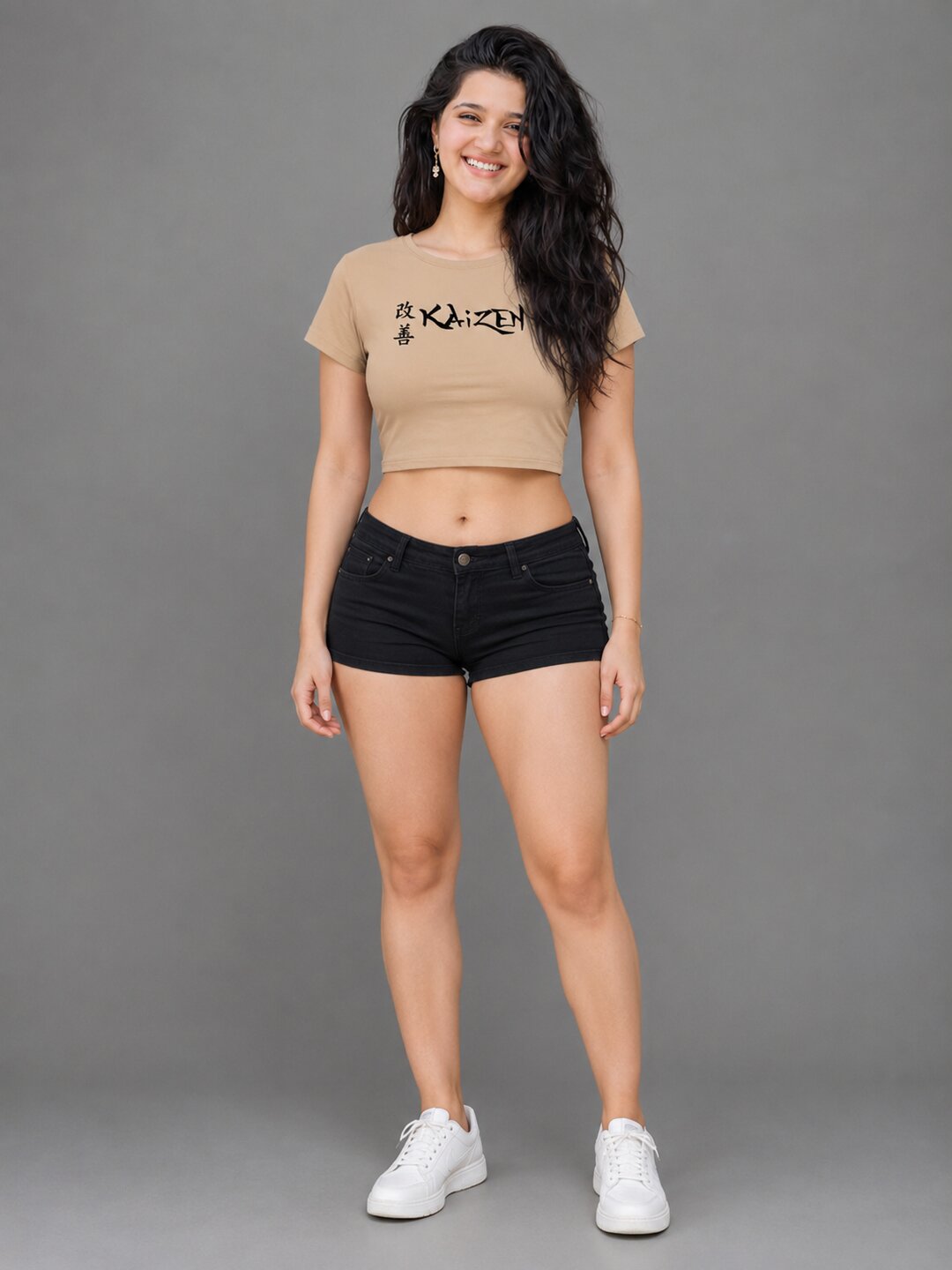 Kaizen Printed Round Neck Crop Pre-customized Tshirt for Women
